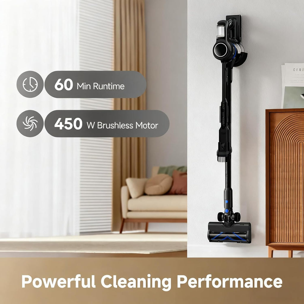DREAME J30-W Cordless Vacuum Cleaner with LED Headlights, 450W Powerful Suction, 60Min Runtimes, Detachable Battery, One-Touch Emptying, Stick Vacuum Cleaner for Pet Hair, Carpet & Hard Floor