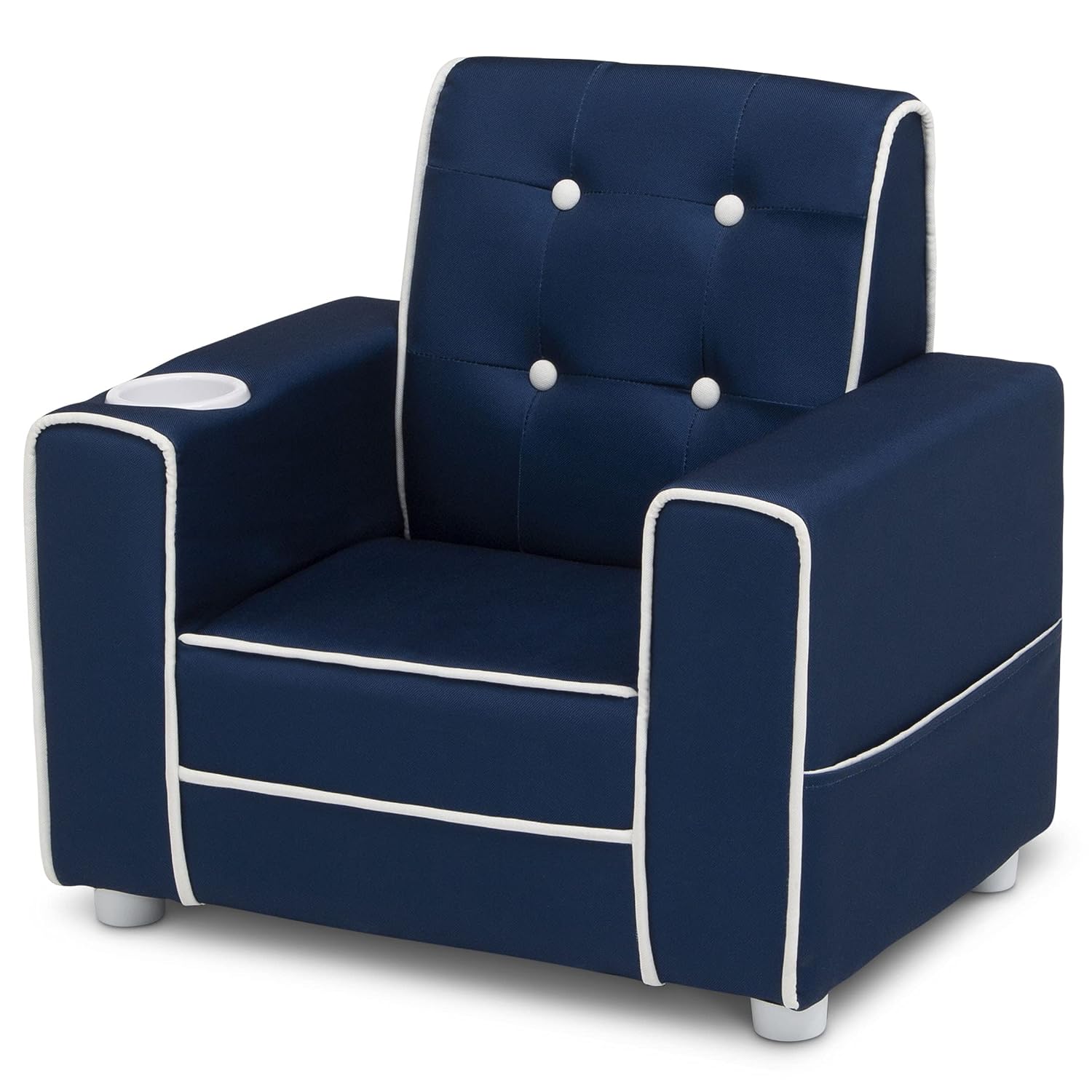 Delta Children Chelsea Kids Upholstered Chair with Cup Holder, Navy