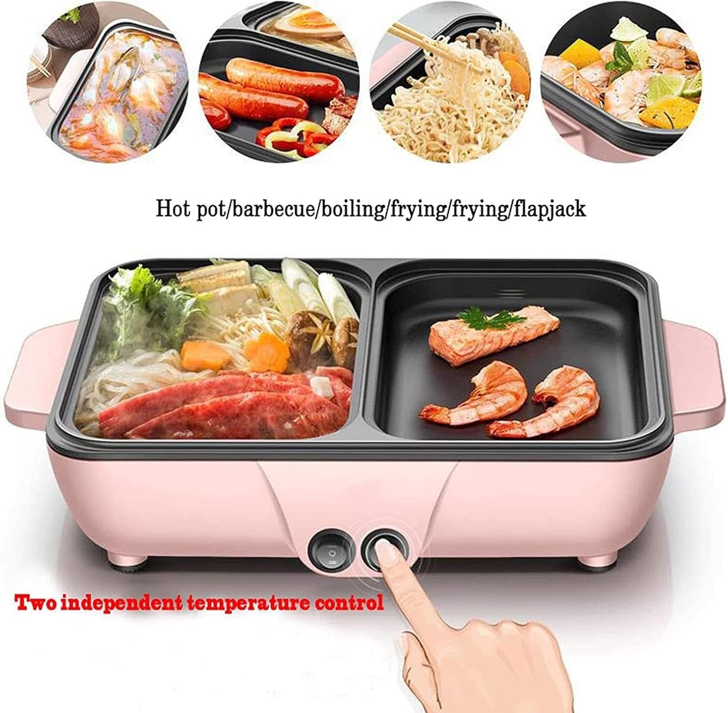 Electric Mini Grill with Hot Pot, 2-in-1 Non-Stick Indoor BBQ & Shabu Cooker, Ideal for Dorm Rooms & Small Kitchens (Black)