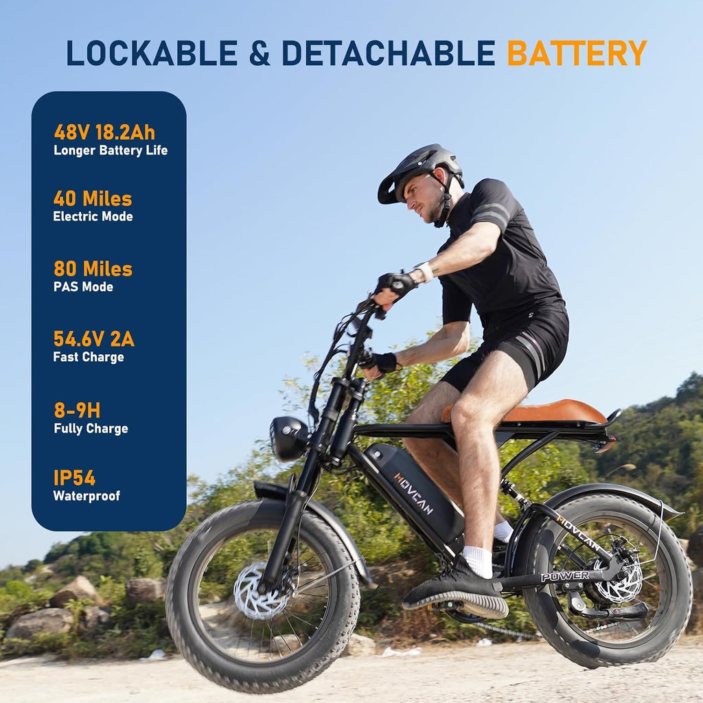 Movcan V60 Series Electric Bike for Adults,1000W/1500W, 30/33MPH,48V 15.6/18.2 Battery,Up to 80Mile Dual Hydraulic Brake,20' Fat Tire,7-Speed Motorcycle Ebike for Commuting/Off-Roading