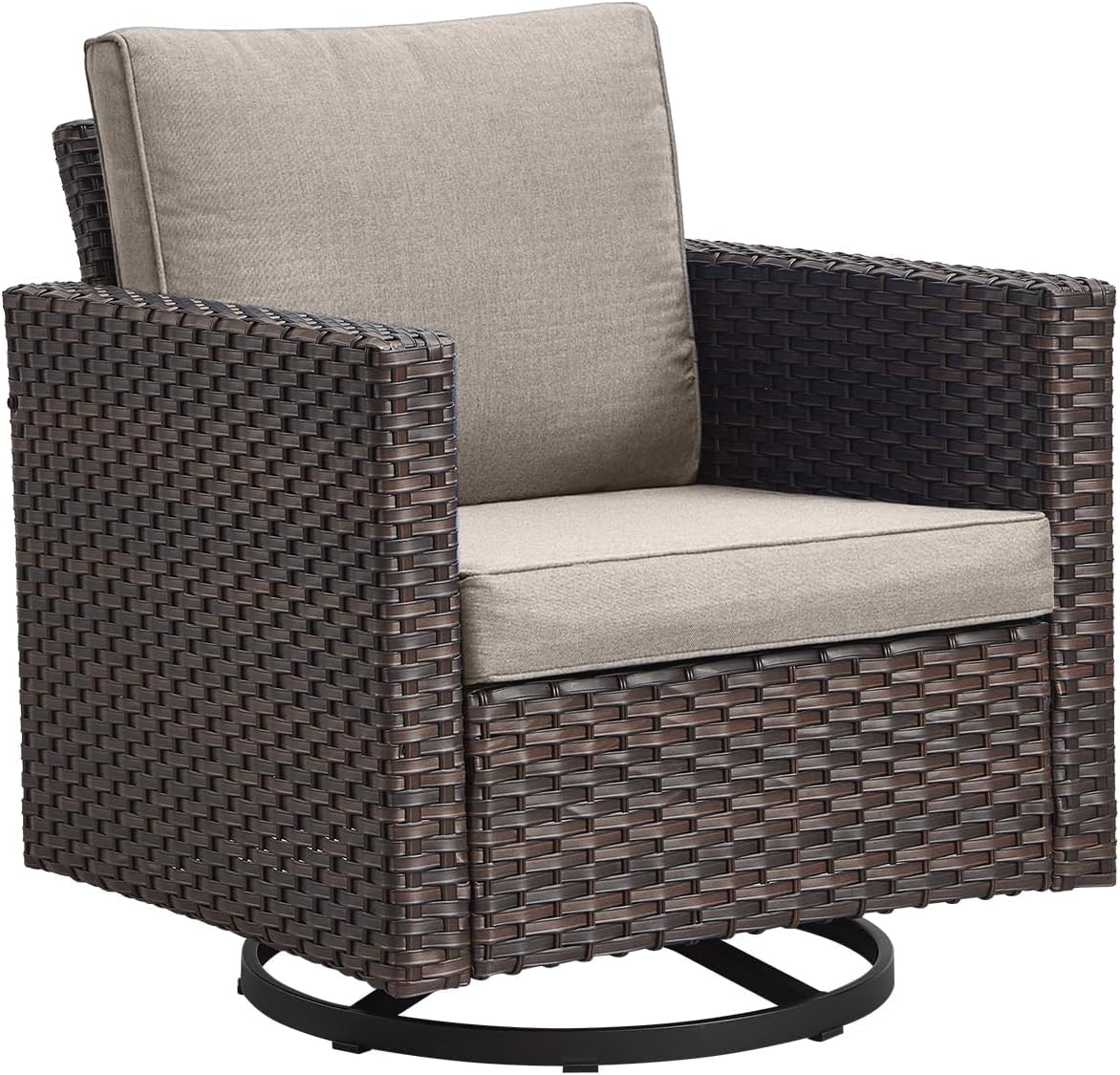 Luxury Outdoor Patio Swivel Rocker Chairs Set of 2 - Wicker Patio Swivel Rocking Chair Water Resistant,Comfortable Cushions and Sturdy Metal Frame for Outside Porch Deck Backyardd(Brown/Beige/1PC)