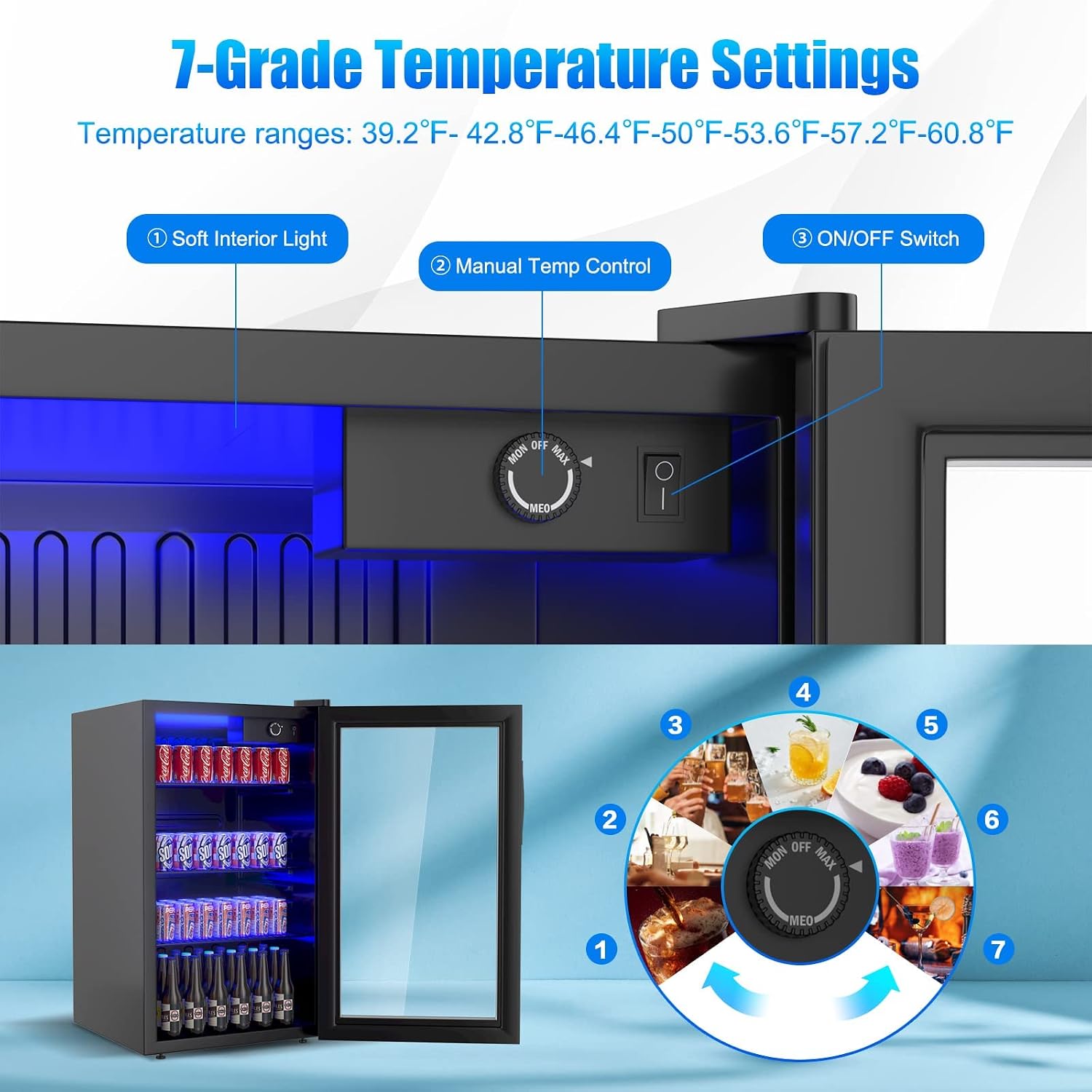 COSTWAY 120 Can Mini Beverage Fridge, Freestanding Beverage Refrigerator Cooler with Glass door, Removable Shelves for Soda Beer Wine, Small Drink Bar Fridge for Home Living Bedroom, 3.2 Cu.Ft
