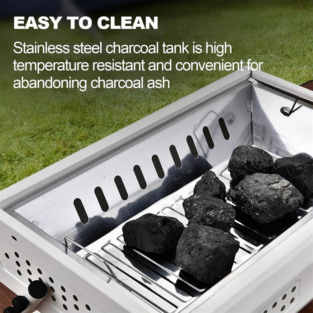 Portable Charcoal Grill Tabletop Charcoal Grill with Handle Portable BBQ Grill Outdoor Barbecue Grill for Camping Picnic BBQ Grill for Outdoor(White)