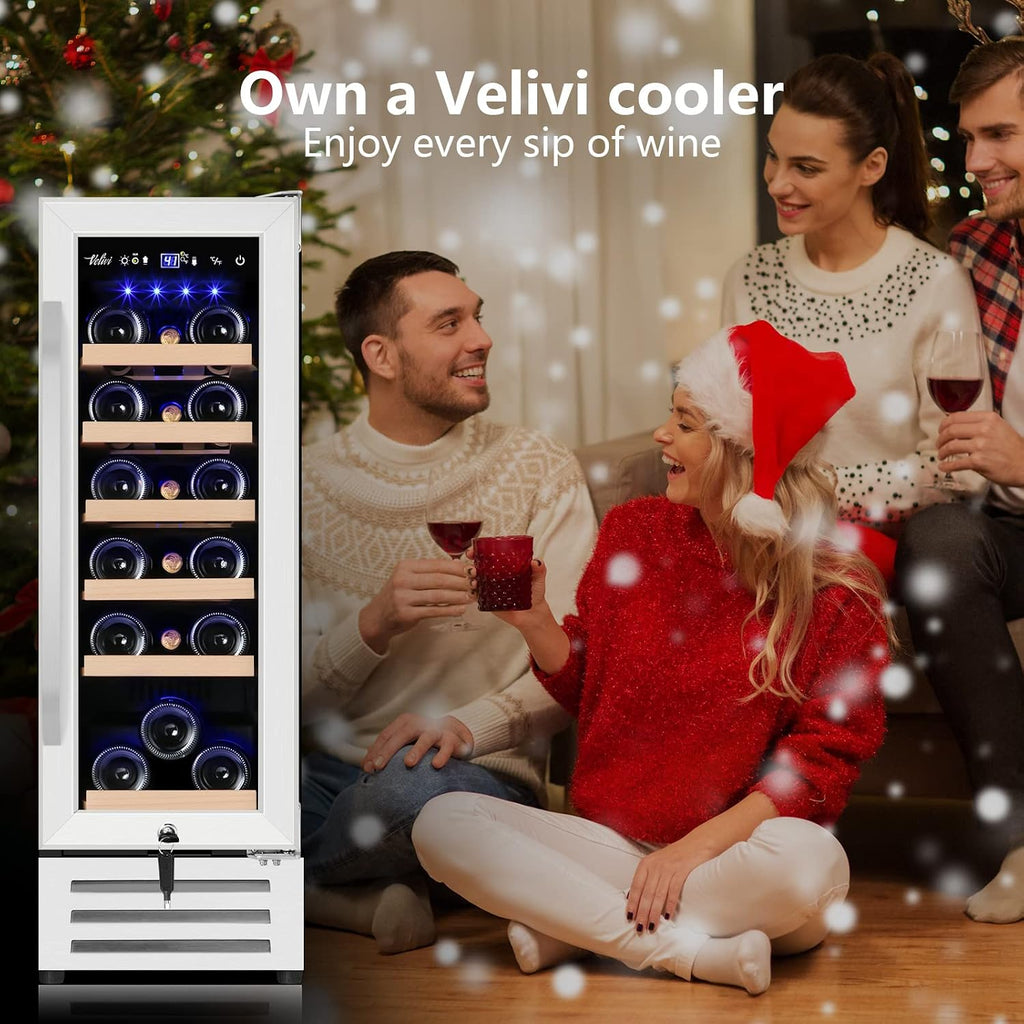 Velivi Mini Wine Fridge 18 Bottle Capacity,Built-in or Freestanding Professional Wine Chiller with Quiet and Stable Temperature Control Systems.