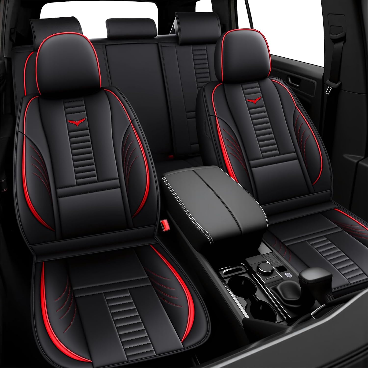 Full Set Car Seat Covers for Chevy Camaro 2001-2025, Waterproof Car Seat Protector with Storage Pocket, Easy Install Leather Seat Covers, Automotive Vehicle Cushion with Airbag(Red,Black)