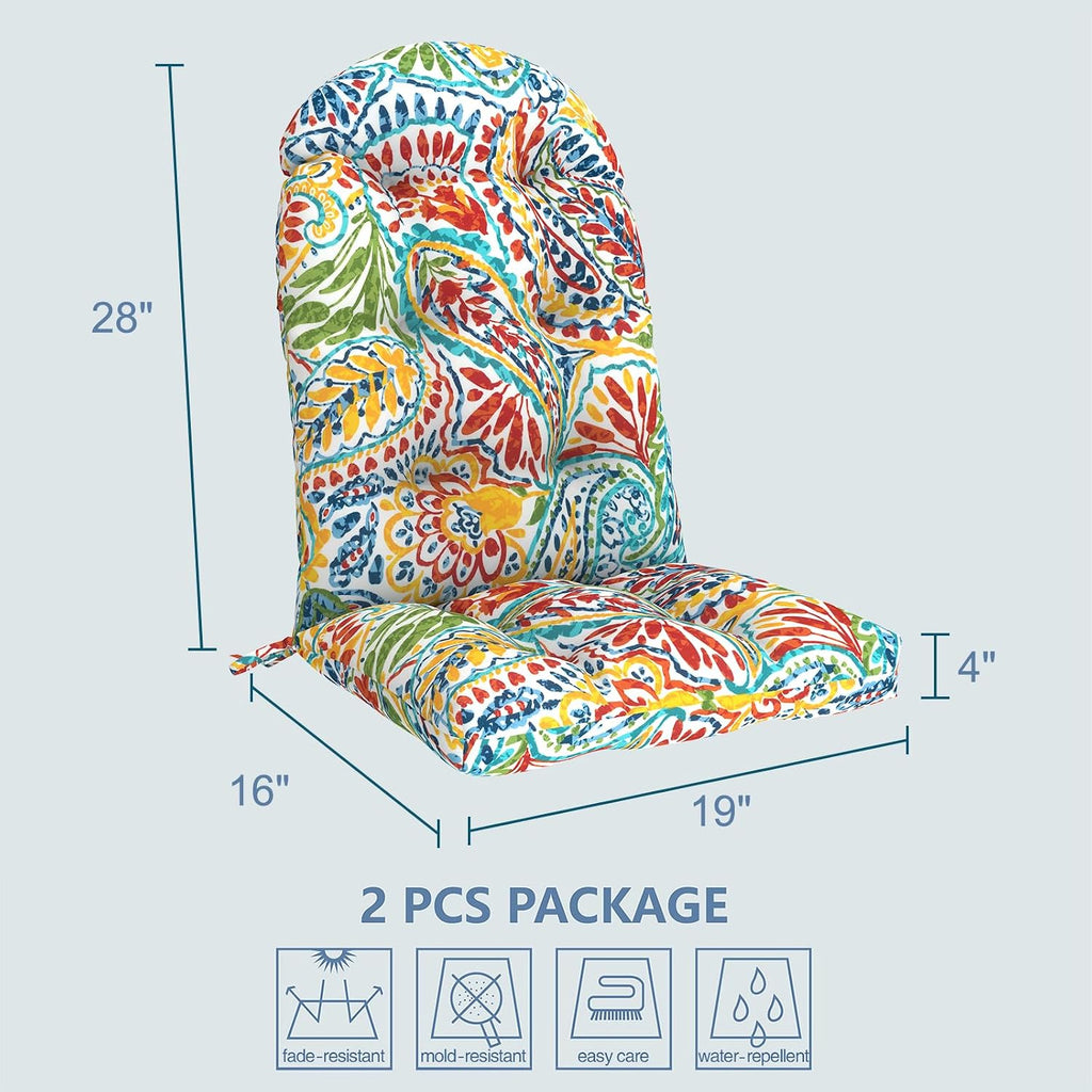 LVTXIII Outdoor Adirondack Chair Cushions, 44x19x4 Inch Non-Slip High Back Rocking Chair Cushion, Tufted Seat Cushion for Patio Furniture, Set of 2, Paisley Multi