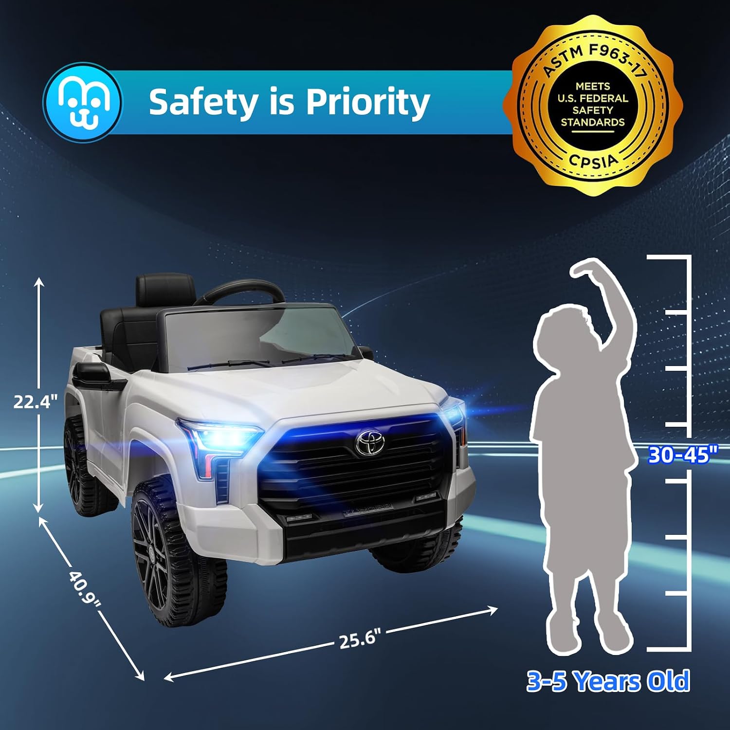 MINIATURE MOTORS Licensed Toyota Tundra Kids Ride on Truck Car Remote Control 12V 7Ah Battery Electric Car for Toddlers Trunk Bluetooth Music Player 4 Wheel Full Suspension Gift for Boys Girls-White