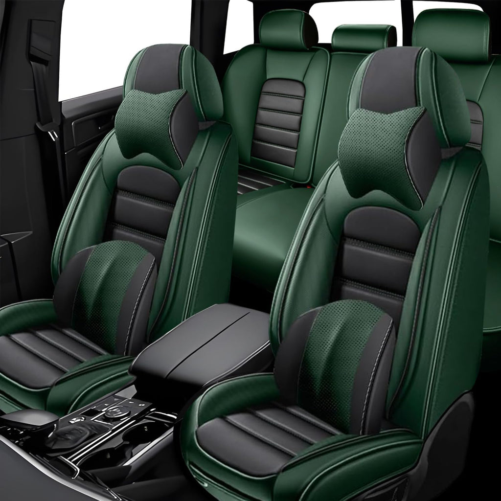 5 Seat Covers for Mini Cooper/Countryman/One Leather Car Seat Covers Waterproof Non-Slip Soft Seat Protectors Comfort Auto Seat Covers with Airbag（Luxury,Black+Green）