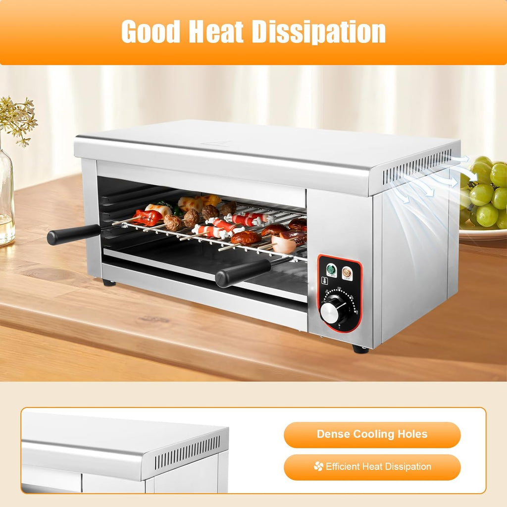 1500W Commercial Electric Cheese Melter Salamander Broiler BBQ Grill Cheese Melter Countertop Cheese Melting Machine Steak Broiler, Precise Temperature Control 122~572°F
