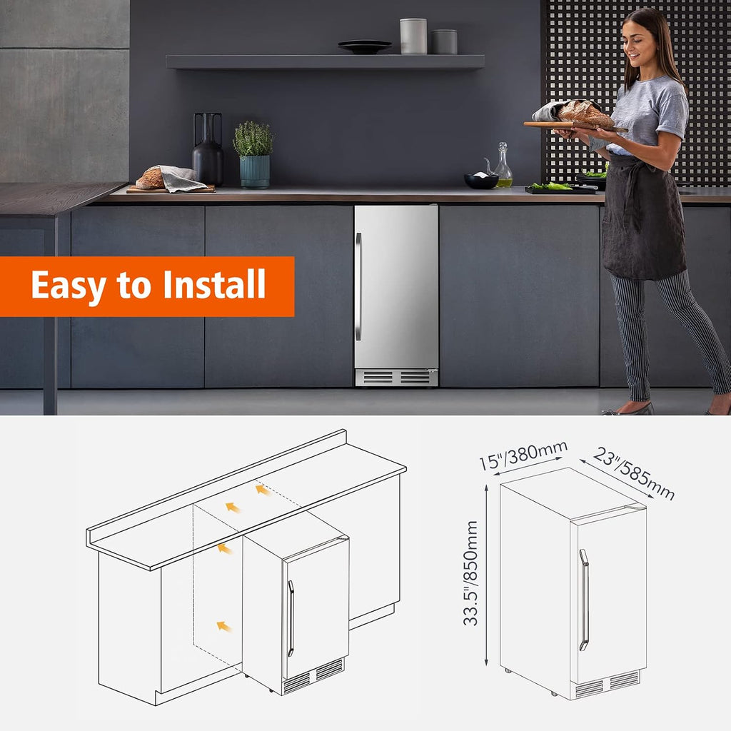 15 Inch Outdoor Beverage Refrigerator Cooler,Stainless Steel 127 Cans Beverage Fridge with French Door Under Counter Built-in or Freestanding, Perfect for Beer, Cola