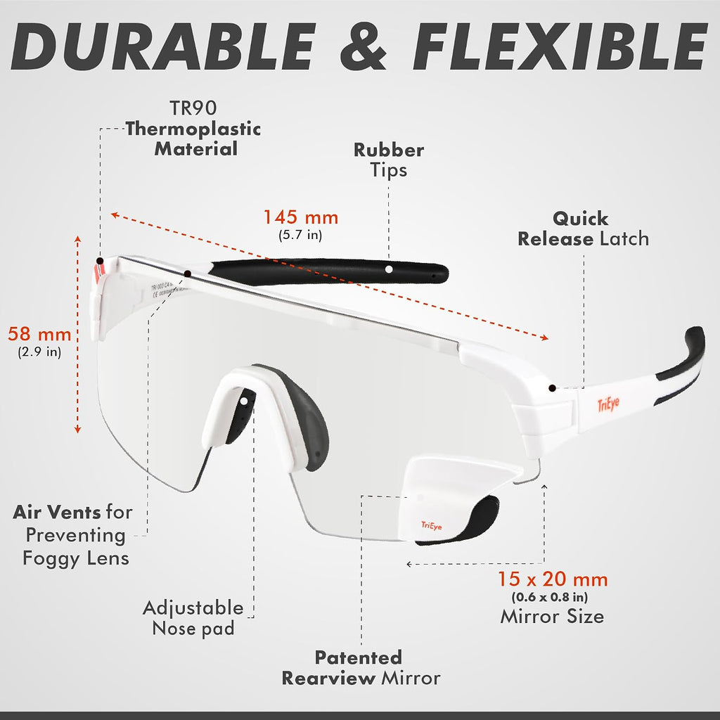 TriEye Cycling Glasses with Rear-view Mirror - Sports Sunglasses for Men & Women - UV-400 Protection