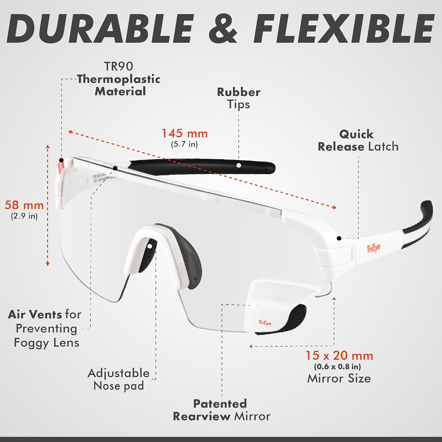 TriEye Cycling Glasses with Rear-view Mirror - Sports Sunglasses for Men & Women - UV-400 Protection