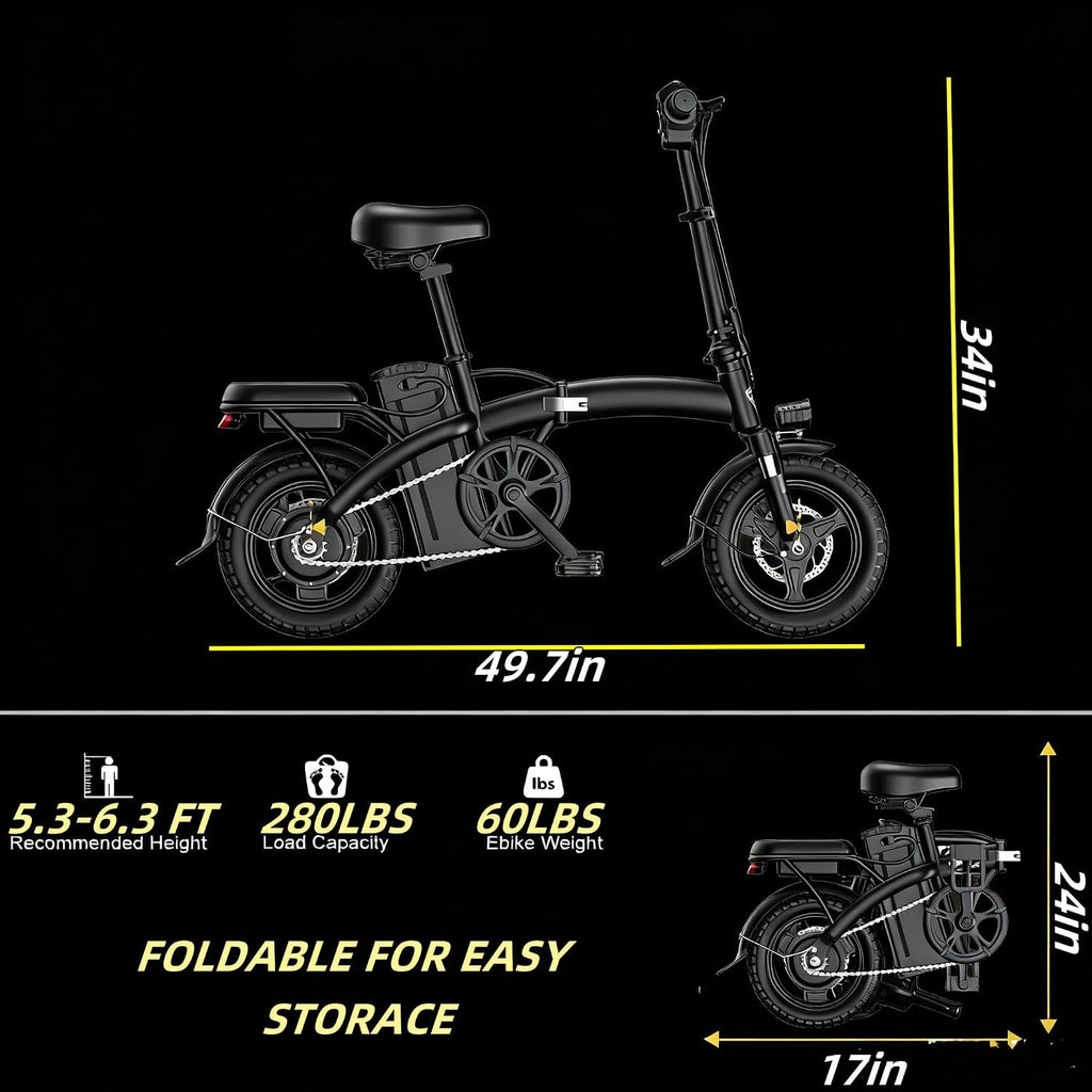 14' Commuter E-Bike for Adults, 500W Folding Electric Bike Up to 25MPh & 35-Mile Range, 48V12AH Removable Battery, Ul 2849 Certified Compact Electric Bicycle