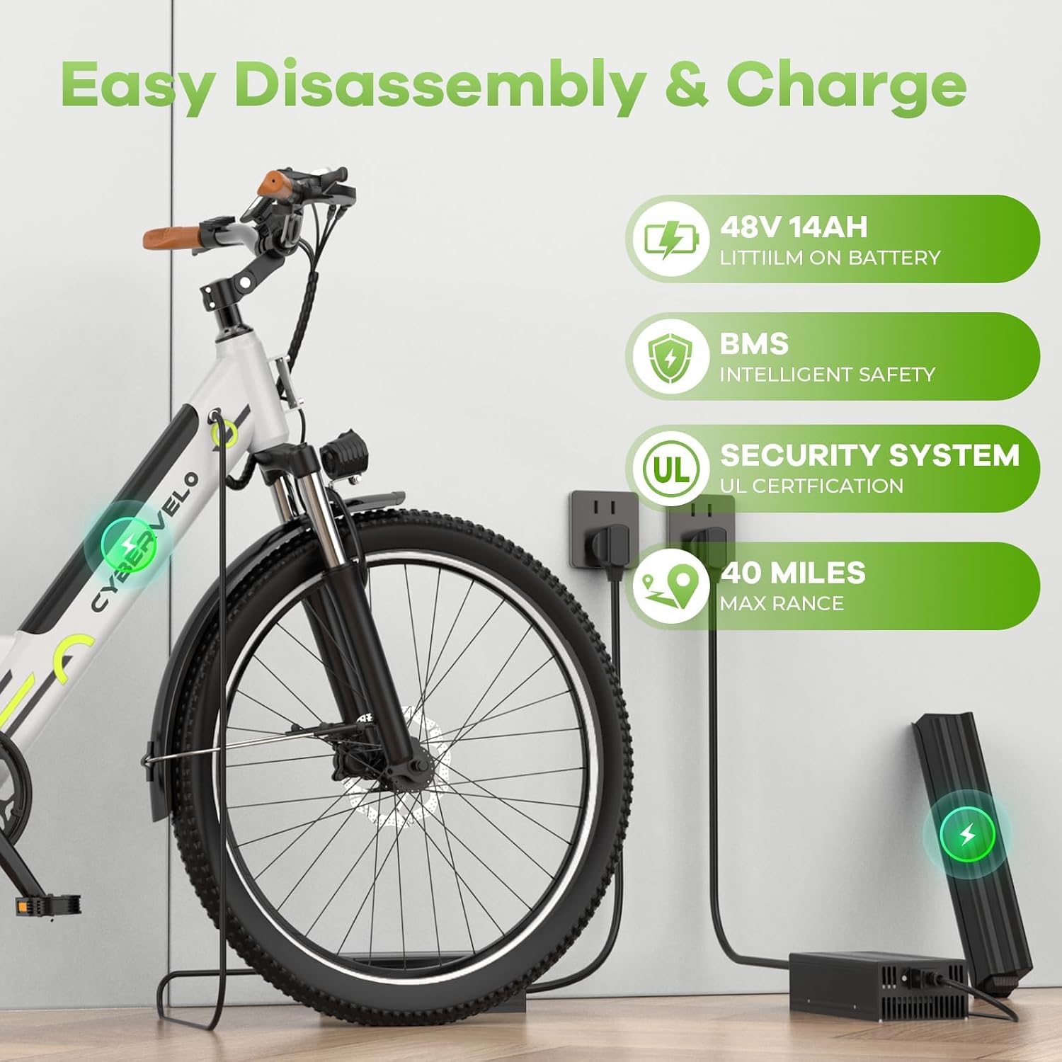 750 Peak Electric Bike for Adults,up 80 Miles Removable Battery Ebike, 26' Electric E Bike with 7-Speed,Adult Electric Bicycles for Commute Beach Snow White Womens All Terrain