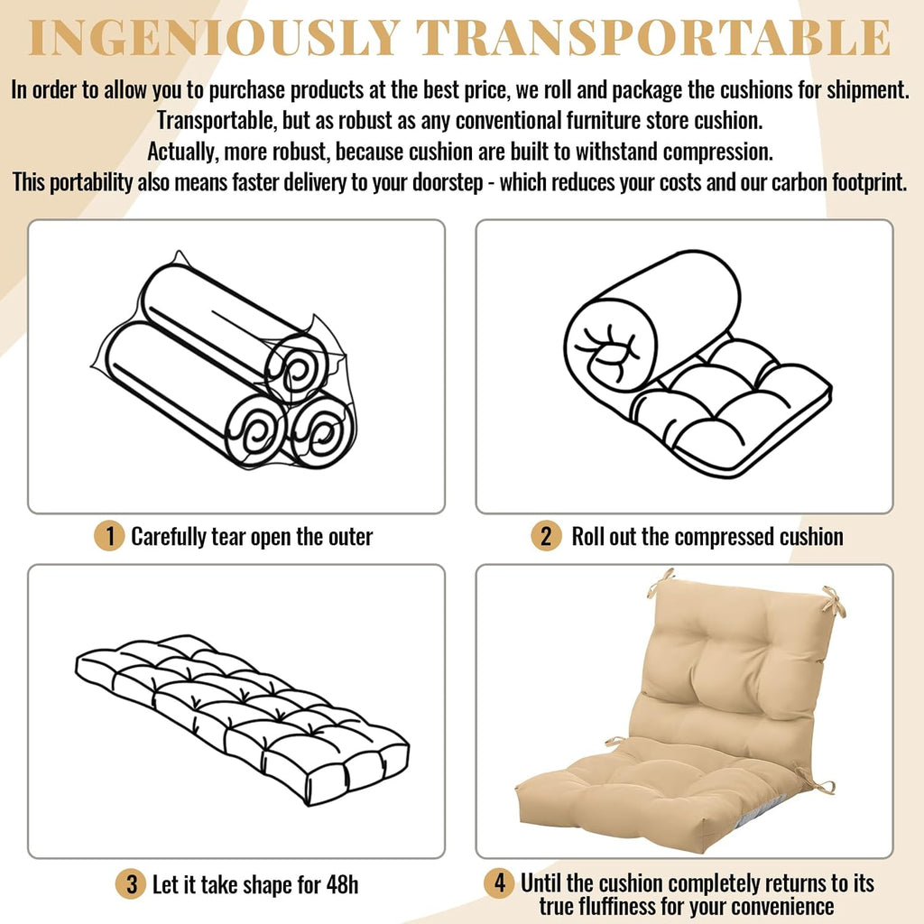 Marsui 4 Pcs Outdoor Indoor High Back Chair Cushions Patio Furniture Tufted Pillow with Ties Water-Resistant Replacement Outdoor Rocking Chair Cushions, 42 x 21 Inches (Beige,Solid Color)