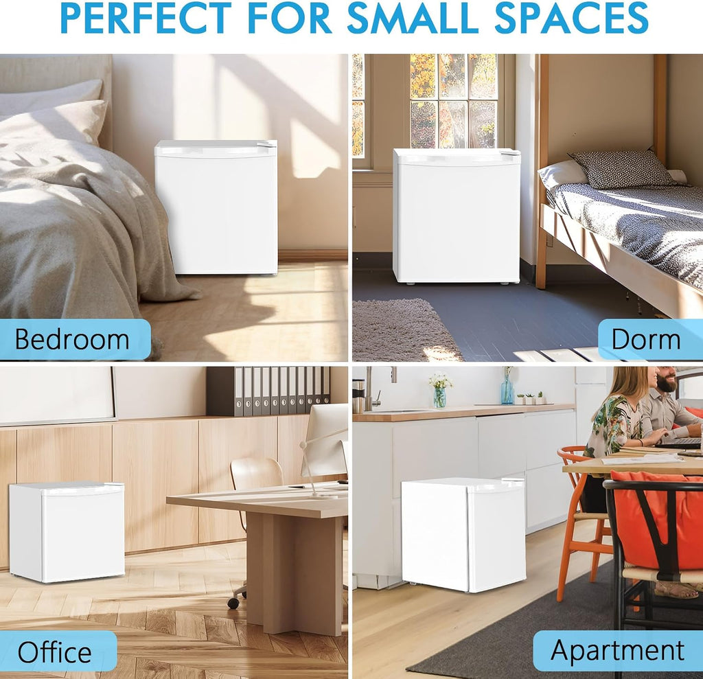 COWSAR 1.6 Cu.ft Mini Fridge with Freezer, Small Refrigerator for Dorm, Office, RV, Bedroom, Adjustable Thermostat, Low Noise, Energy-efficient, Reversible Door (White, 1.6 CU.FT)