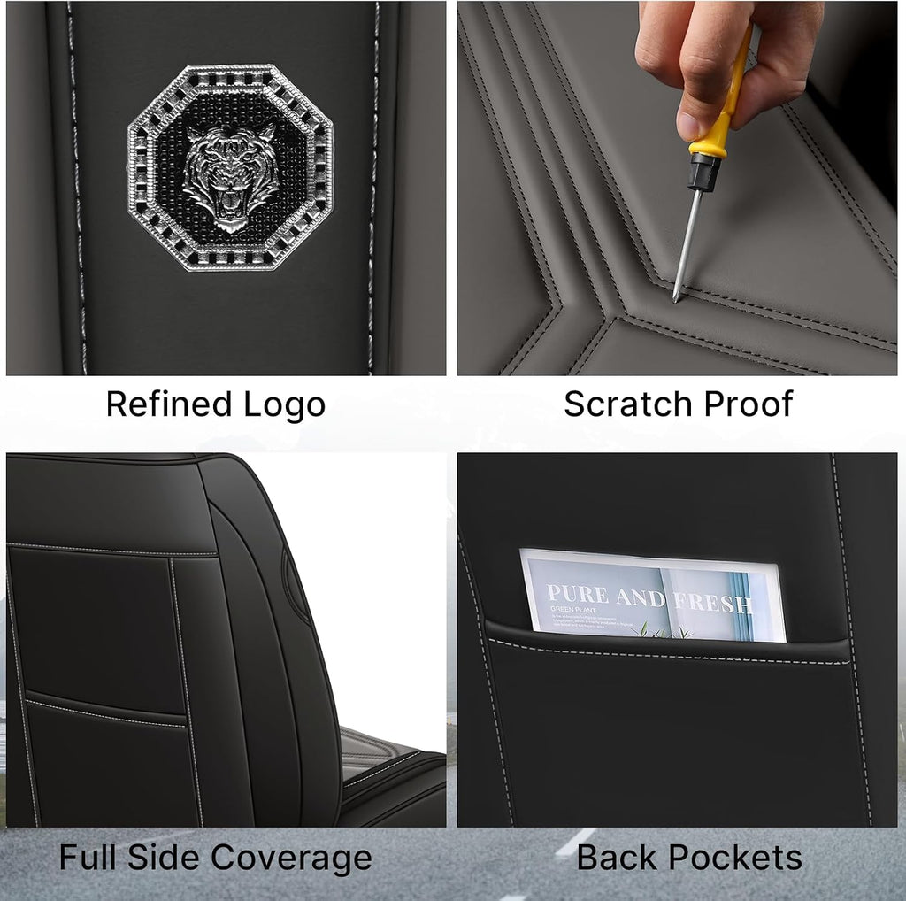 Car Seat Covers for Hyundai Santa Cruz 2022-2025,Leather Seat Cover for Car,Waterproof Seat Protector Automotive Vehicle Cushion Covers with Headrests(Front Only,Black&Gray)
