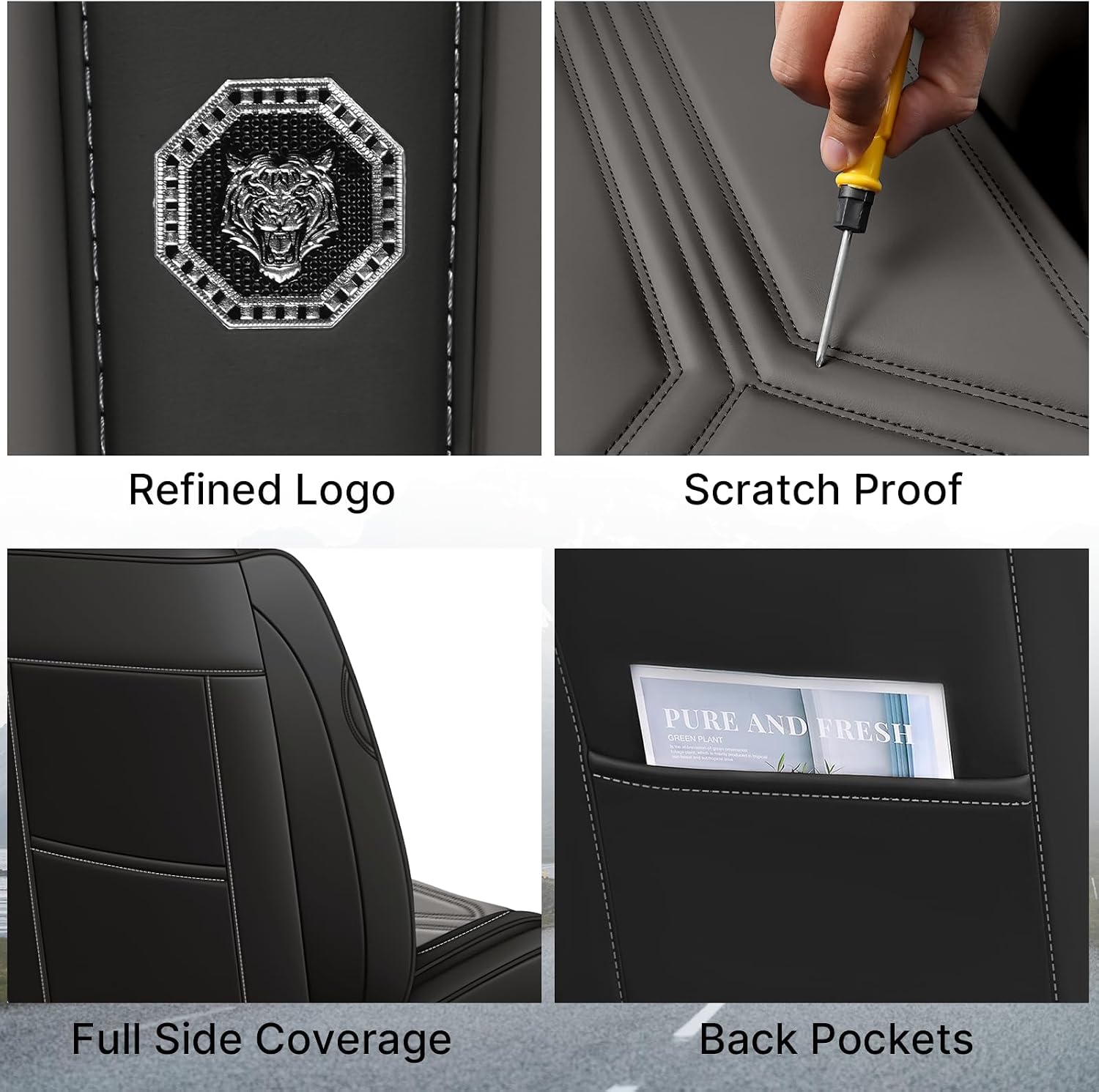 Car Seat Covers for Hyundai Santa Cruz 2022-2025,Leather Seat Cover for Car,Waterproof Seat Protector Automotive Vehicle Cushion Covers with Headrests(Front Only,Black&Gray)