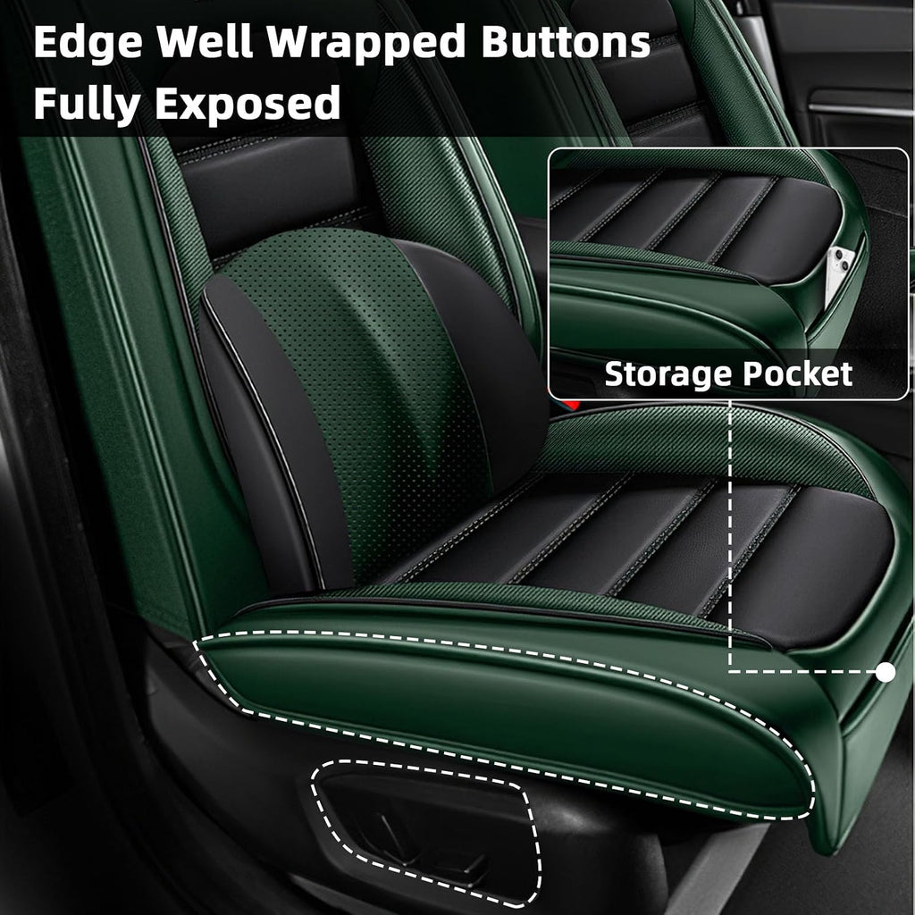 Car Seat Cover Fit for Rivian R1T 2022-2025,Compatible Airbag Non-Slip Waterproof Seat Cover,Car Seat Protector Premium Interior (Luxury 2 Seats,Black Green)