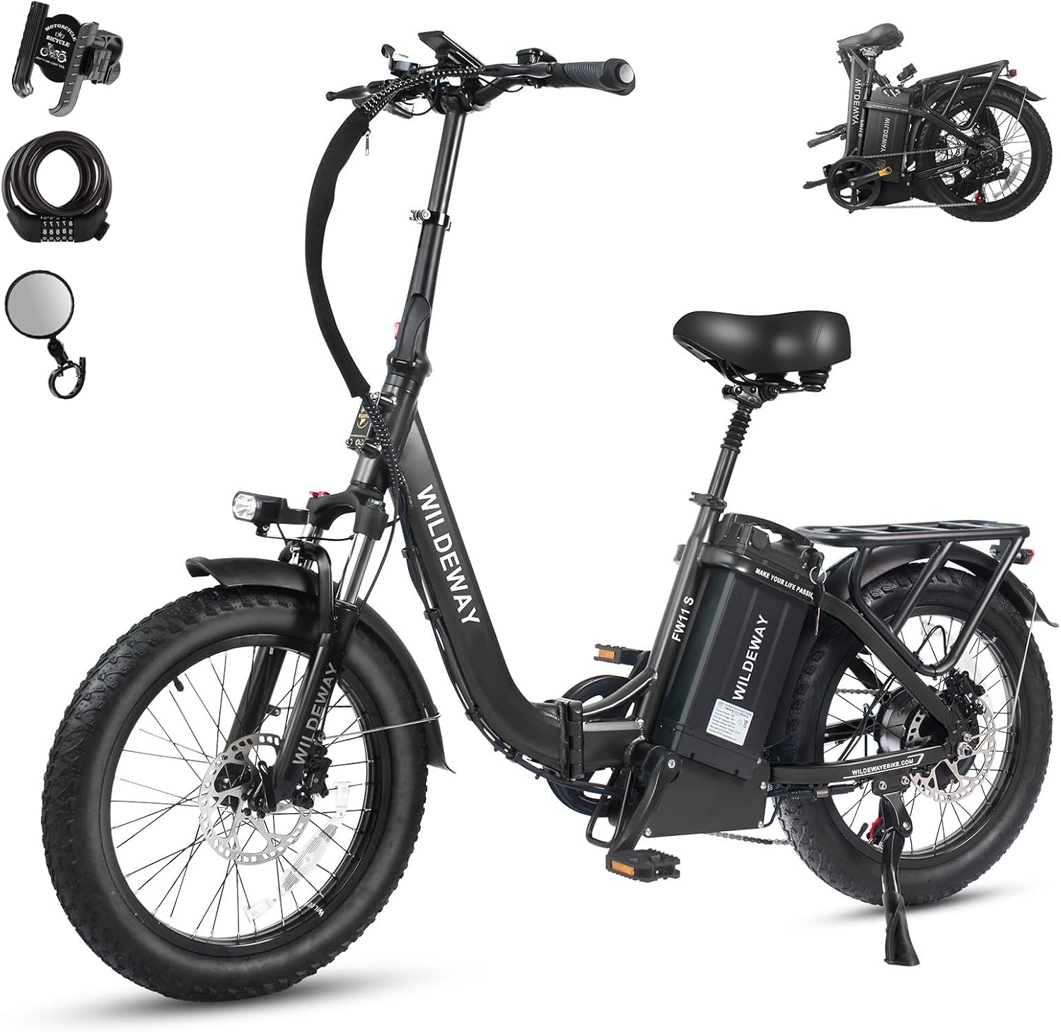 Wildeway Folding Electric Bike for Adults with 32Ah Battery Long Range 750W Motor 28MPH, 20'x 3.0'Fat Tire Foldable EBike, Urban City Commuter Men Women Bicycle 7 Speed Gear