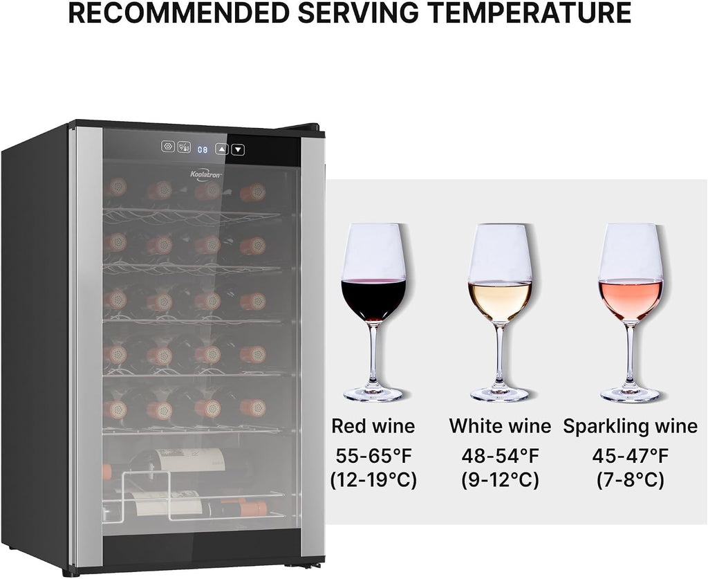Koolatron 24 Bottle Wine Fridge – Freestanding Wine Cooler with Glass Door, 2.4 cu. ft (68 L), Beverage Can Refrigerator, Digital Temperature Control, Ideal for White, Red, Sparkling Wine, Champagne
