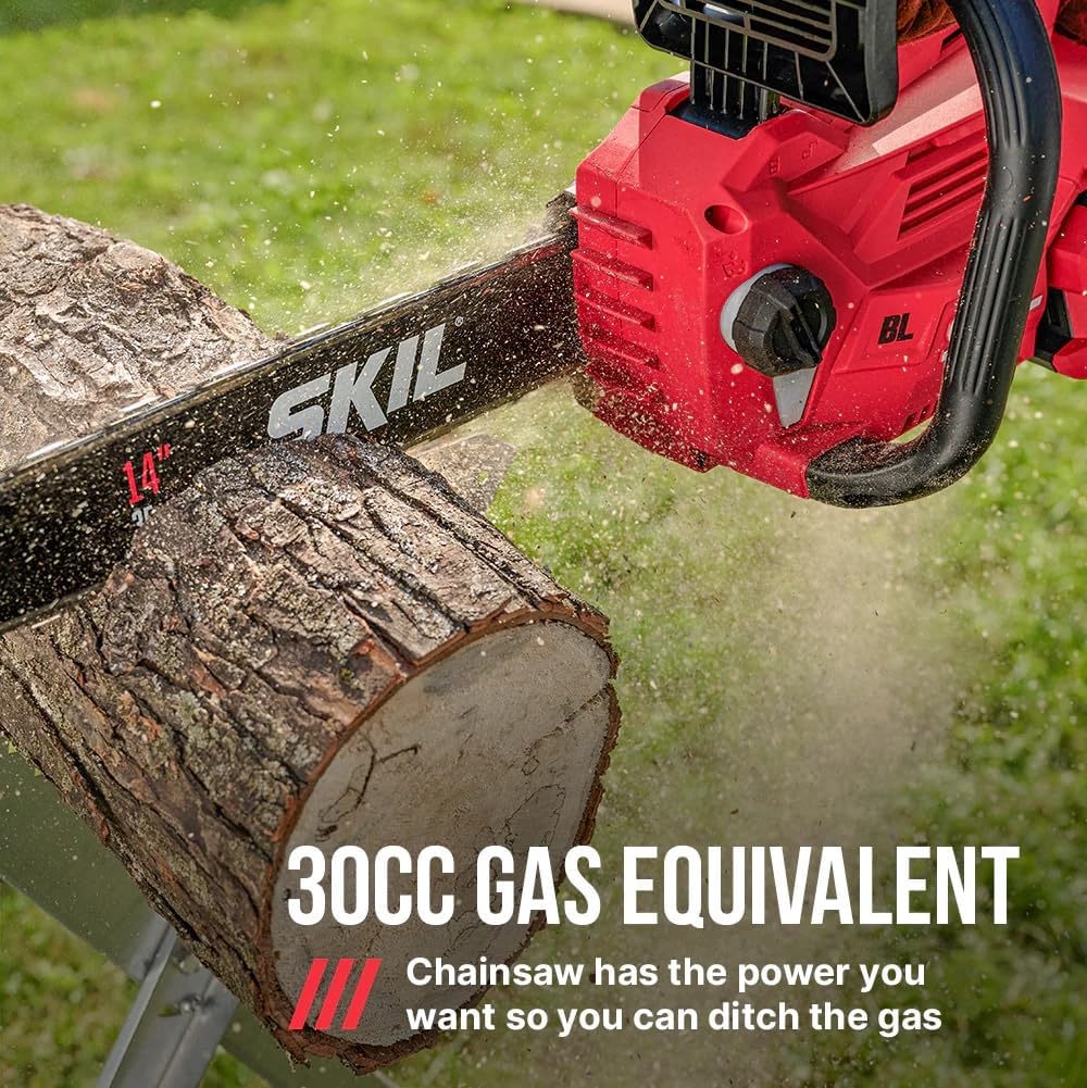 SKIL PWR CORE 40 Brushless 40V 14' Lightweight Chainsaw Kit with Tool-free Chain Tension & Auto Lubrication, Includes 2.5Ah Battery and Auto PWR Jump Charger - CS4555-10