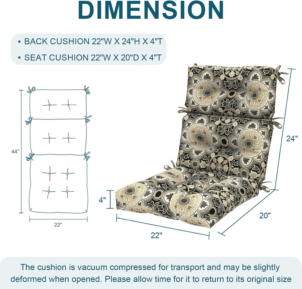 DYTXIII Outdoor High Back Chair Cushions Set of 2, Water Repellent Tufted Rocking Seat Cushions Replacement 44 x 22 Inch, Seat & Back Chair Pads for Patio, Balcony and Indoor Use -Vintage Medallion