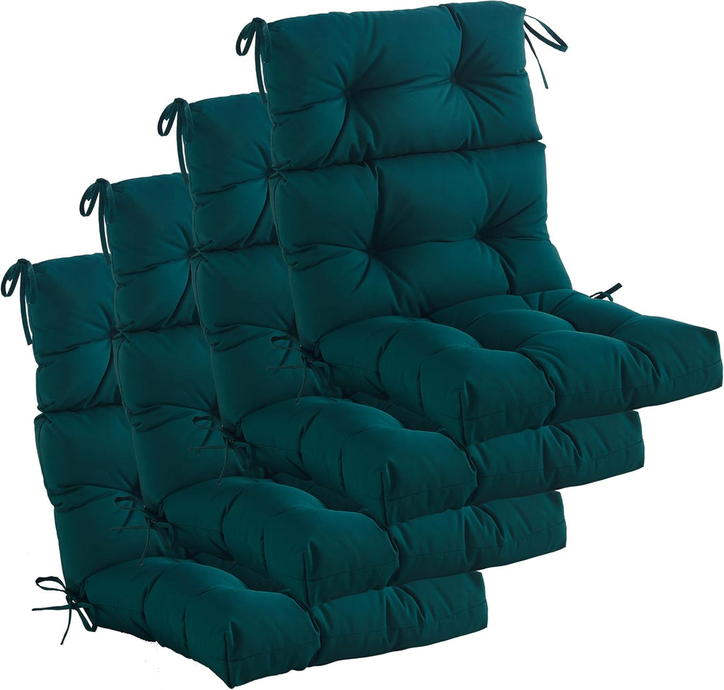 Outdoor Indoor High Back Chair Cushions Set of 4,Waterproof All-Weather Patio Adirondack Rocking Chair Cushions,Seat Back Chair Cushion for Outdoor Furniture with Ties,45x22 Inch, Dark Green