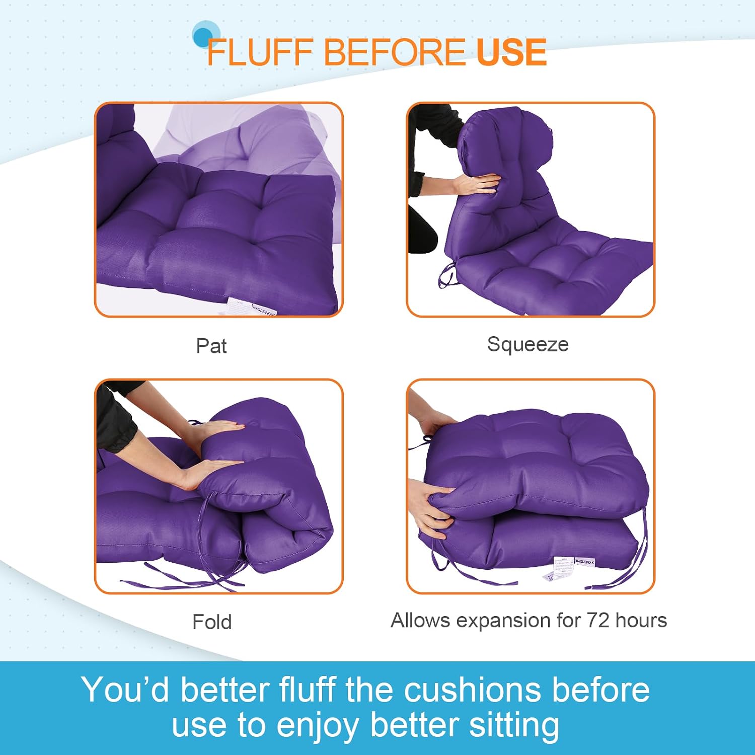 EAGLE PEAK Tufted Outdoor/Indoor Seat/Back Chair Cushions, Set of 2, 42'' x 21'', Purple