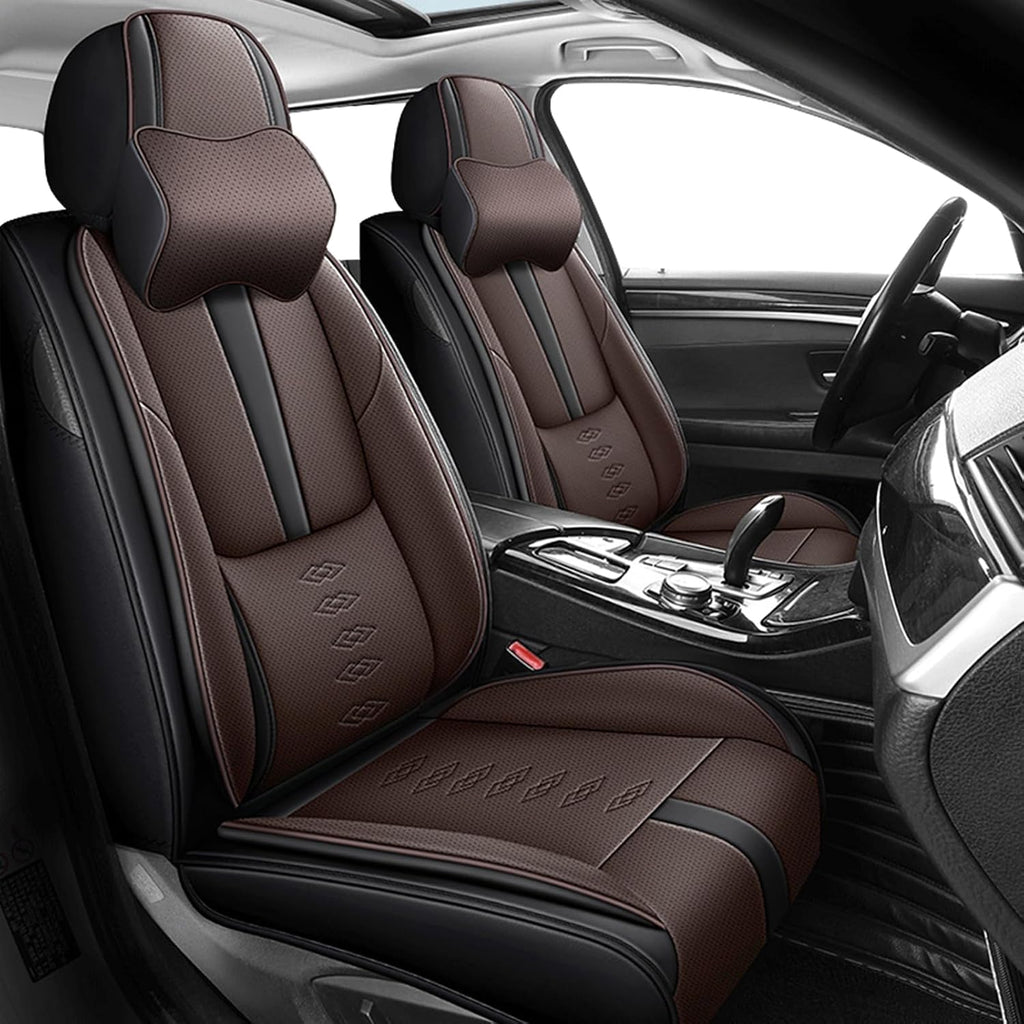 Leather Seat Covers for Hyundai Santa Cruz 2022-2025 2026,Car Seat Covers Front Set,Waterproof Car Seat Protectors with Airbag,Comfort Interior Cover Seats for Cars(Black+Brown,Pillows)