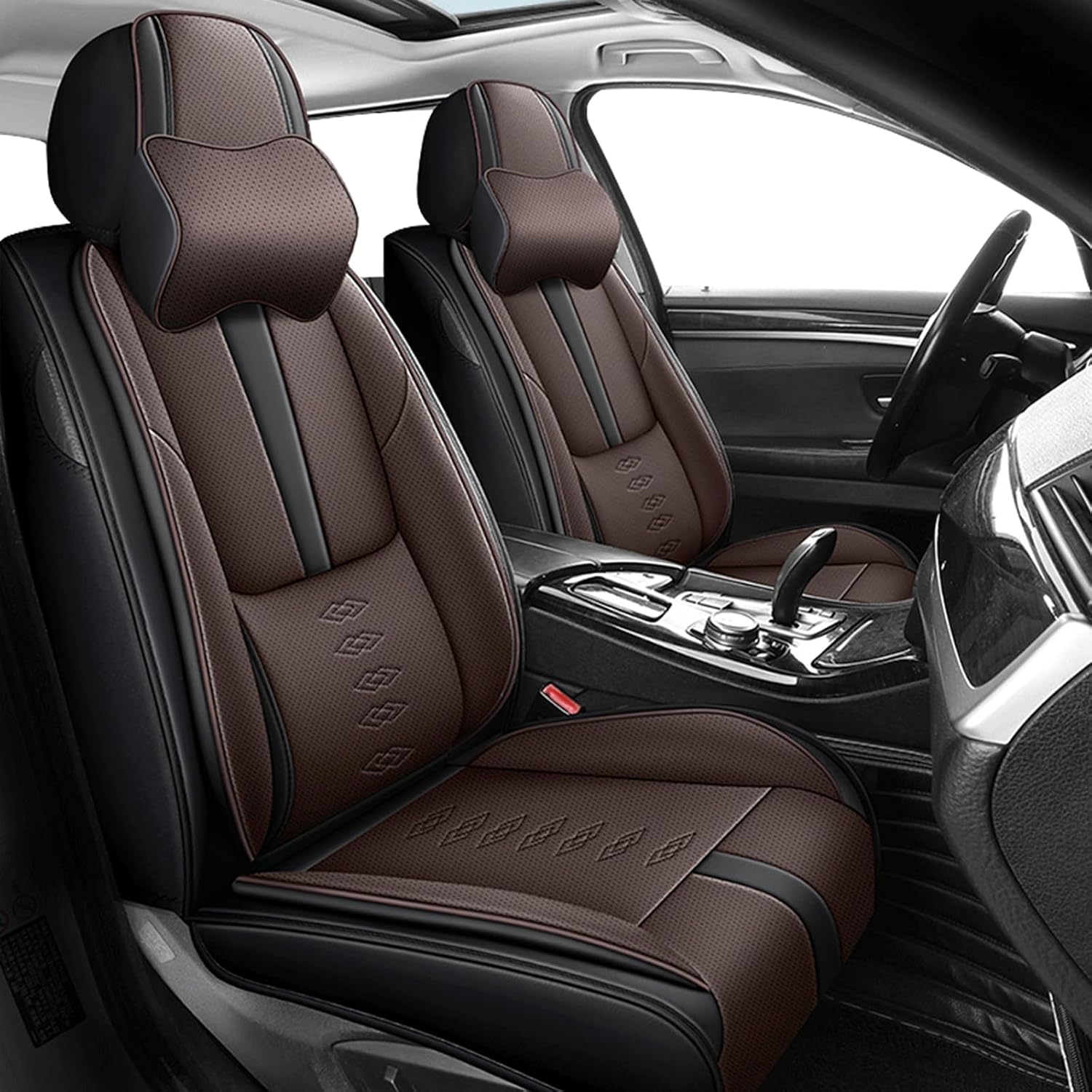 Leather Seat Covers for Hyundai Santa Cruz 2022-2025 2026,Car Seat Covers Front Set,Waterproof Car Seat Protectors with Airbag,Comfort Interior Cover Seats for Cars(Black+Brown,Pillows)