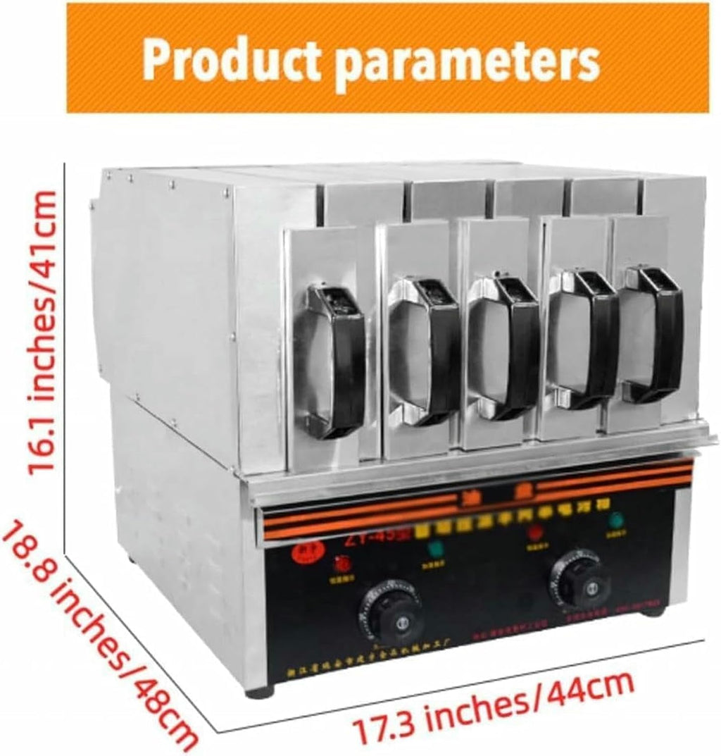 3600W Commercial Smokeless Kebab Grill Machine - 5-Group Electric BBQ Skewer Oven with 50 Skewers & Adjustable Temp