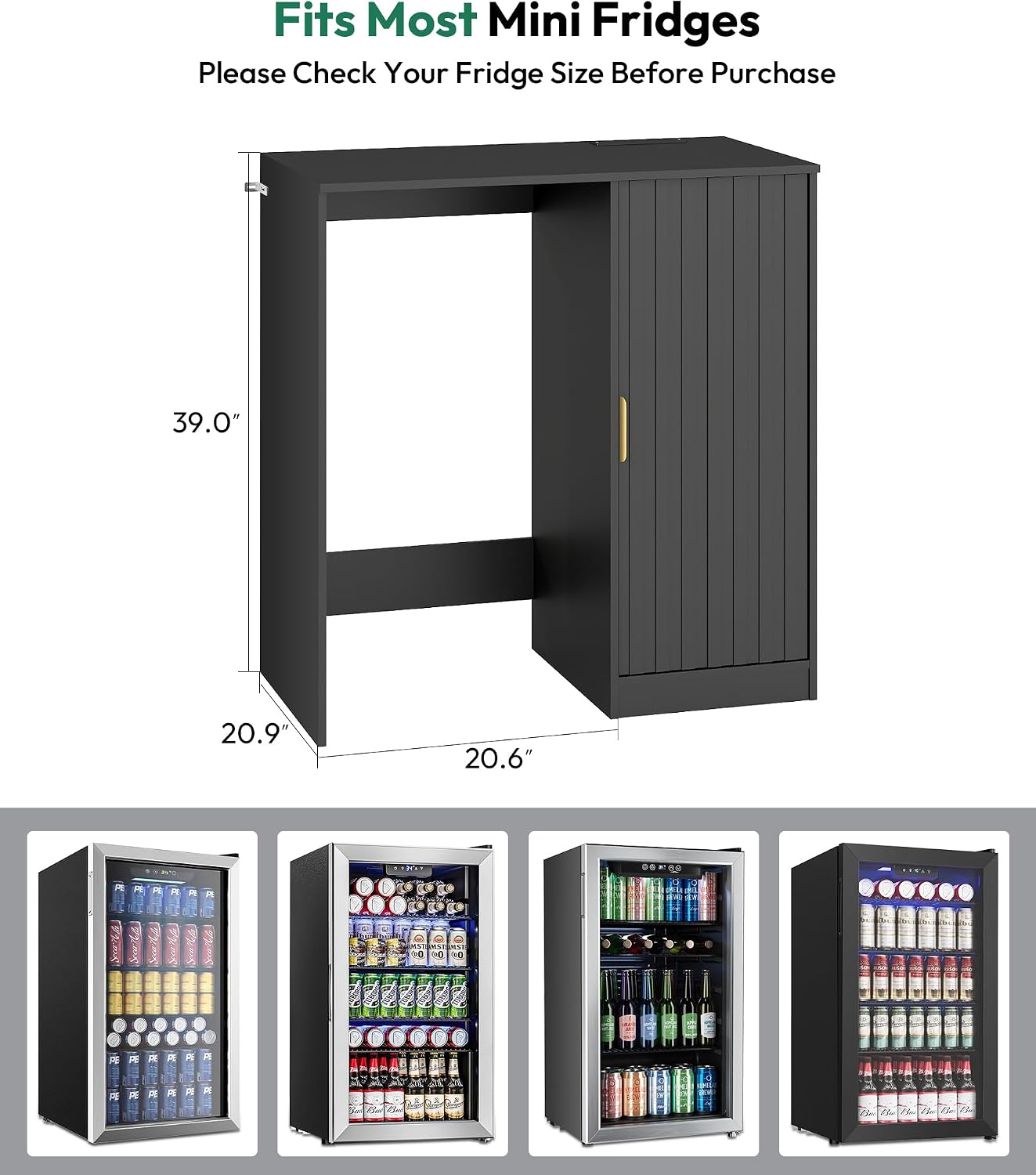 Lamtor Mini Fridge Cabinet with Storage - Snack Bar Cabinet with Power Outlet, Fluted Coffee Bar with Mini Fridge Space for Home Theater,Game Room,Living Room, Black