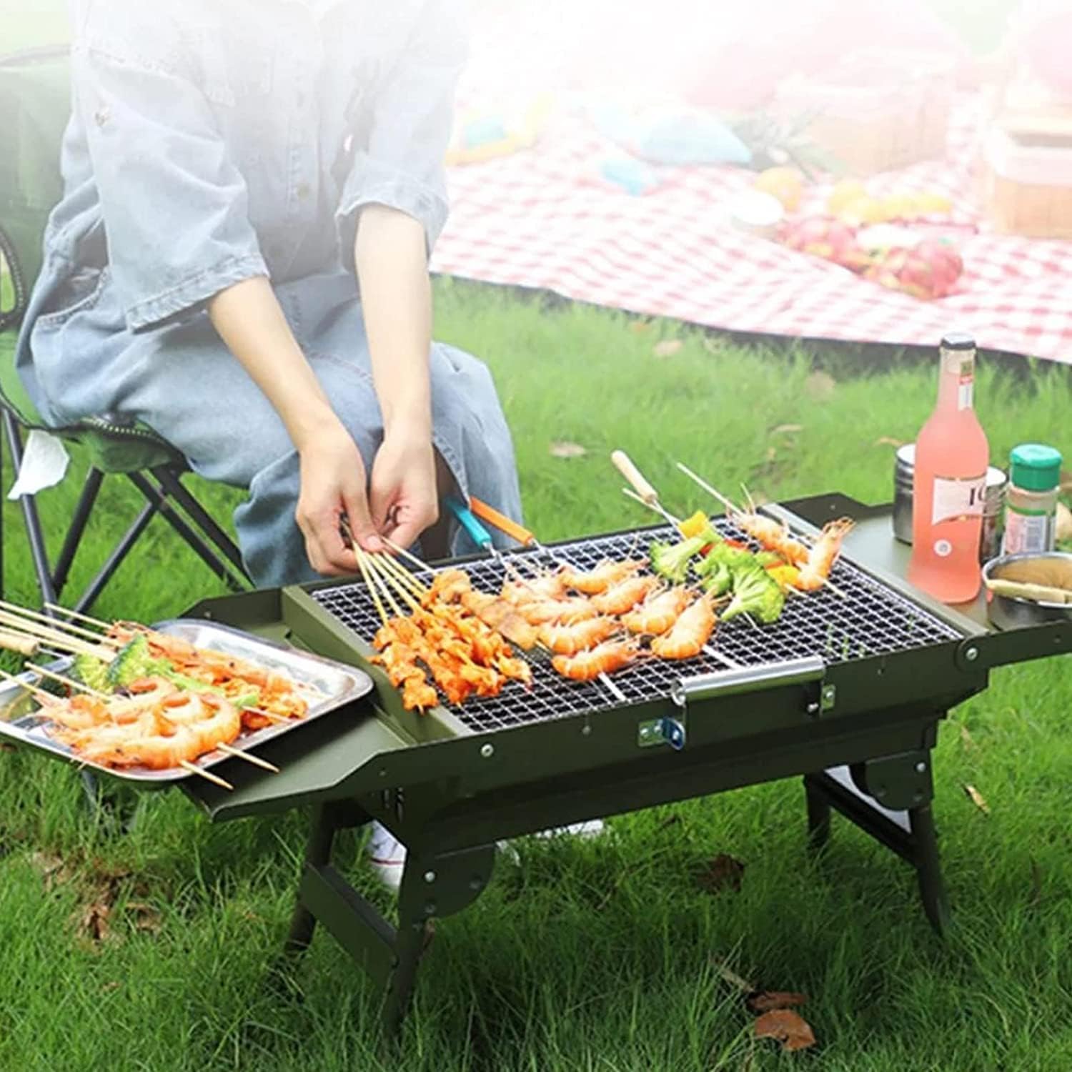 Portable Charcoal Grill Charcoal Barbecue Grill Foldable BBQ Grill Rack Portable Camping BBQ Grill Bracket Barbecue Accessories BBQ Grill for Outdoor