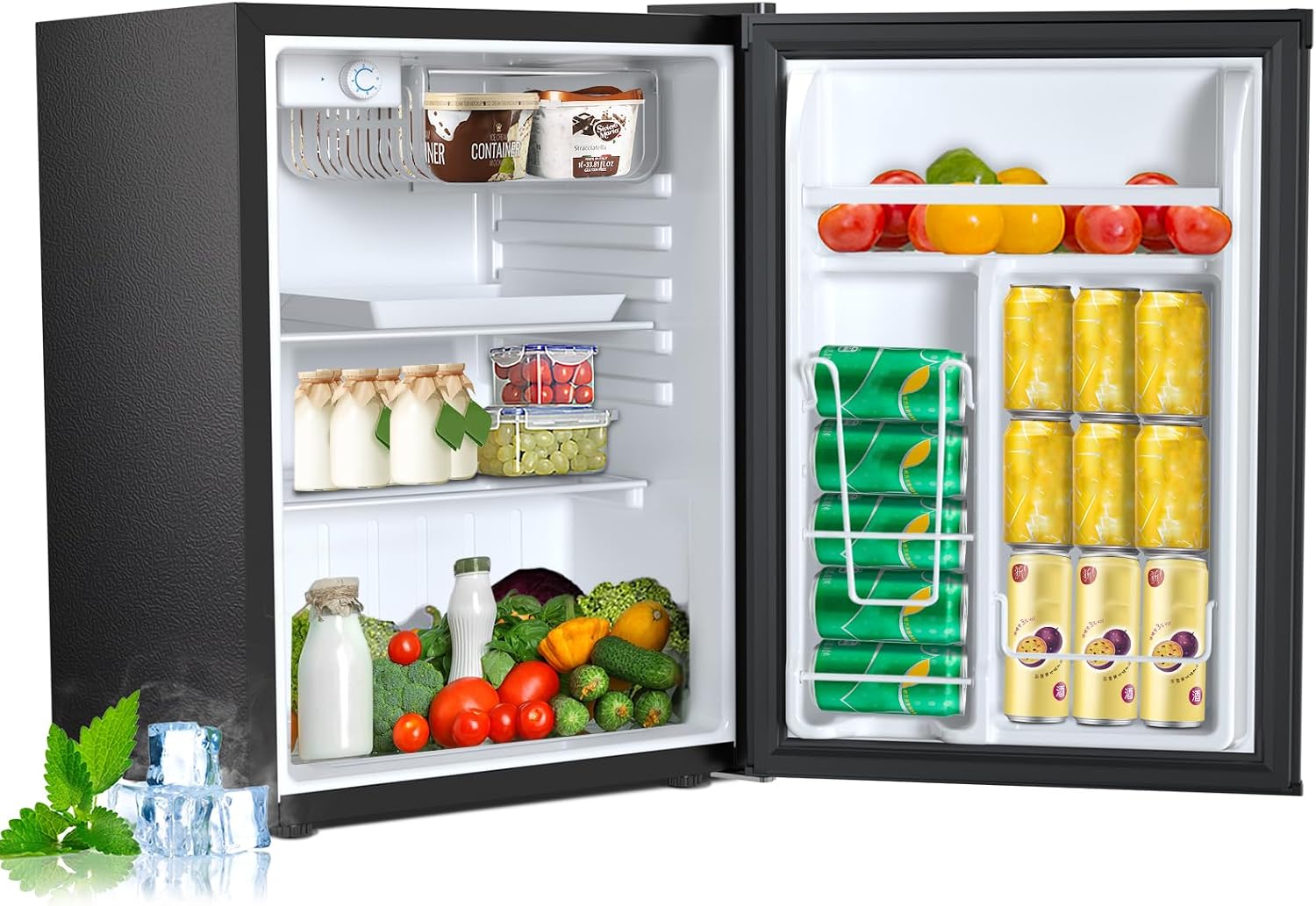 Electactic 2.56 Cu.ft Compact Refrigerator with Reversible Single Door, BLACK