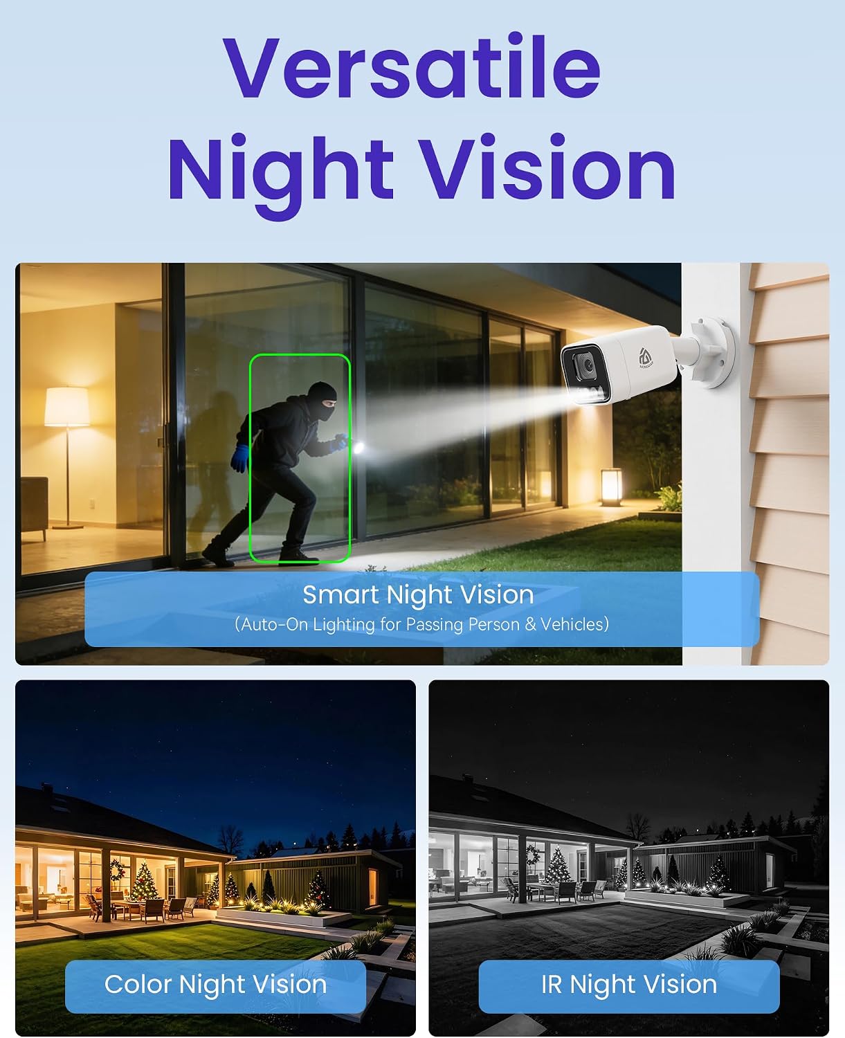 8CH 4K PoE NVR Wired Security Camera System, 4pcs 5MP Outdoor IP Cameras with Person/Vehicle Detection, 2TB HDD, H.265, 2-Way Audio, Color Night Vision, Spotlight Siren, 24/7 Continuous Recording