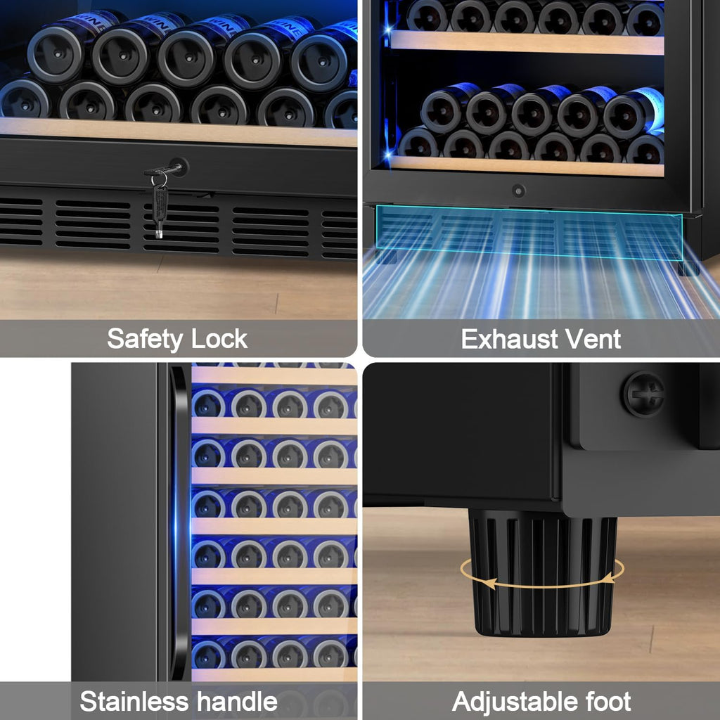 Velivi Wine Cooler-Wine Refrigerator 24 Inch Wide Large Freestanding/Built in Wine Fridge for 176 Bottles with Safety Lock Cellar Chiller Low Noise, Fast Cooling, Black