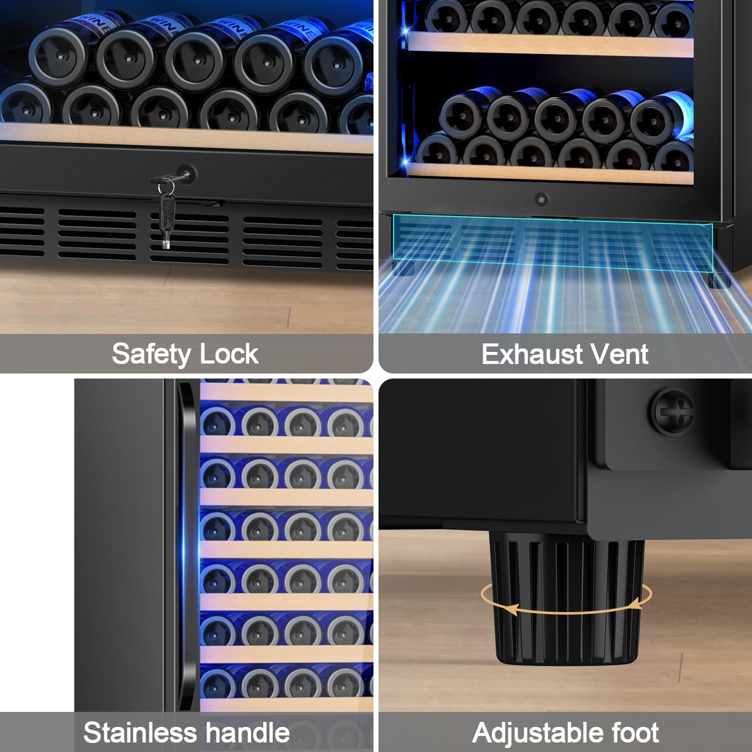 Velivi Wine Cooler-Wine Refrigerator 24 Inch Wide Large Freestanding/Built in Wine Fridge for 176 Bottles with Safety Lock Cellar Chiller Low Noise, Fast Cooling, Black