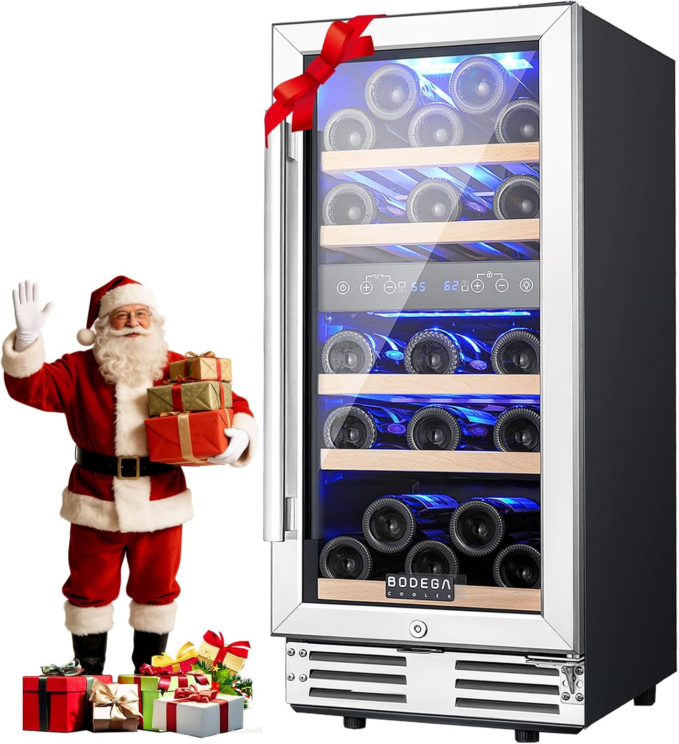 BODEGA 15 Inch Dual Zone Wine Fridge, 30 Bottle, Black 15' Wine Cooler Under Counter For Home and Kitchen, With Double-Layer Glass Door, Wine Refrigerators Free standing with Temperature Control.