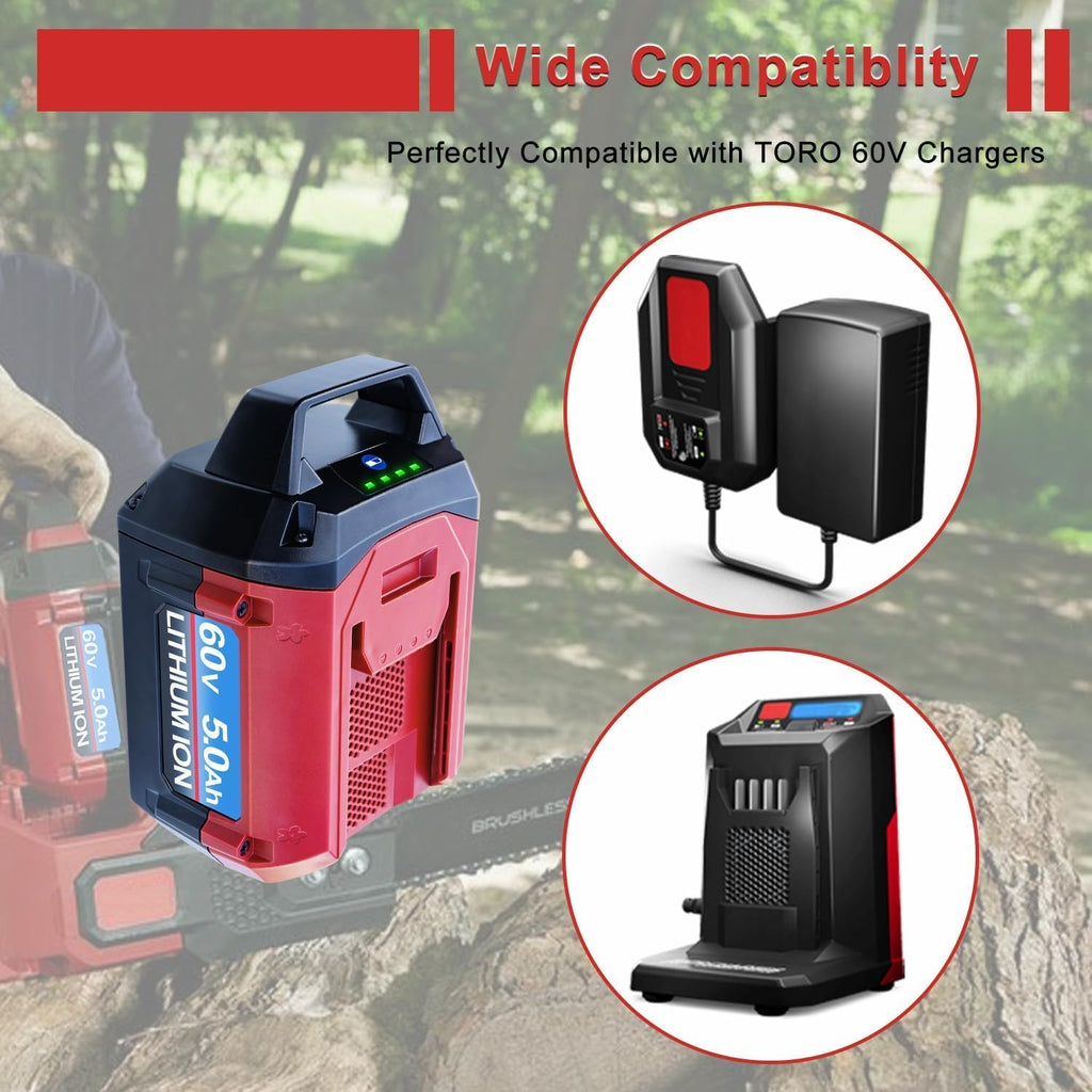 FSKE 5.0Ah Battery Replacement for Toro 60V Battery Flex-Force L108 L135 88620 88675 Compatible with Toro 60V Cordless Power Tools