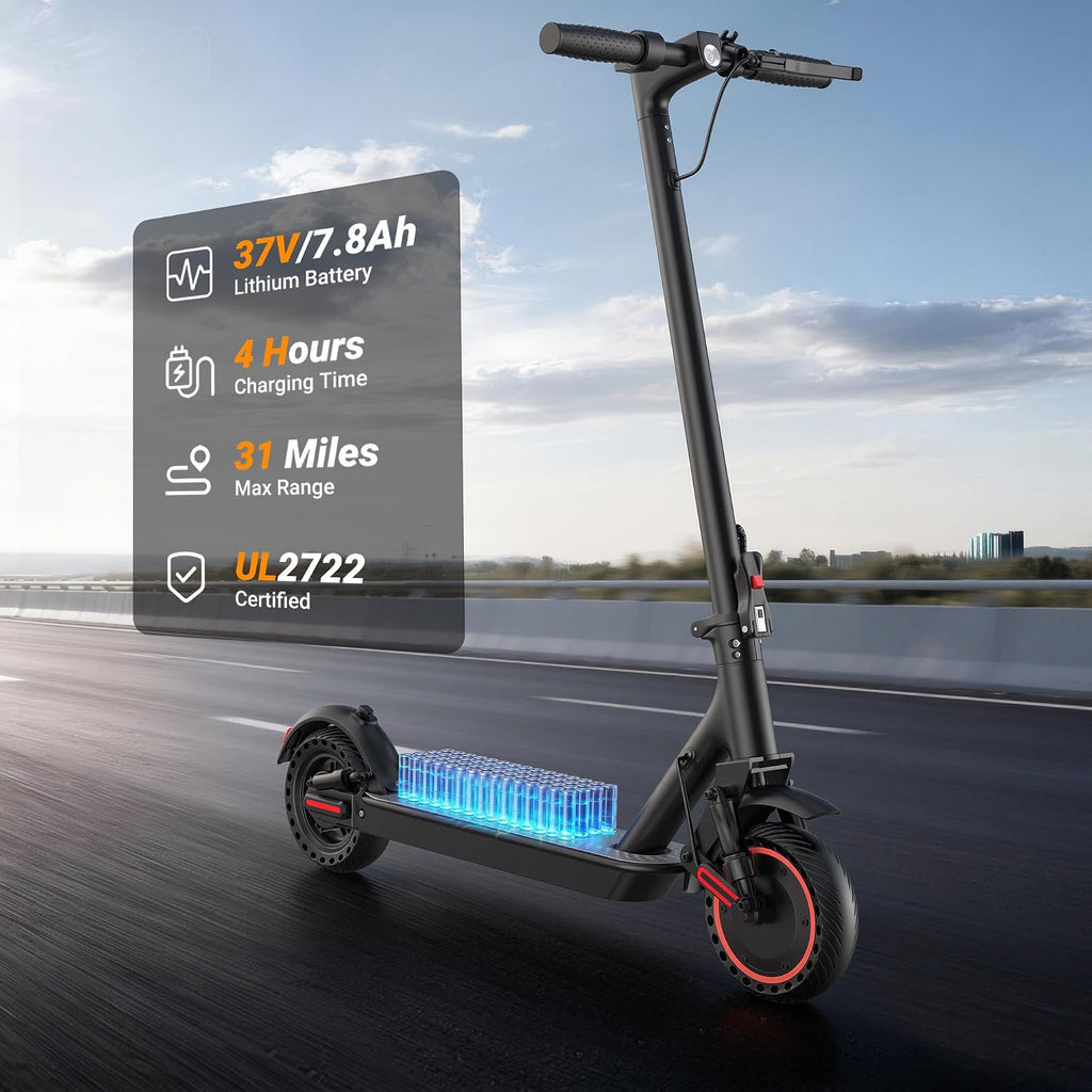 Electric Scooter, 350W-500W Motor, 9 MPH to 22MPH, 10-41 Miles Range, Dual Suspension, Dual Braking, App Control, Foldable Commuter E Scooter for Adults and Teens