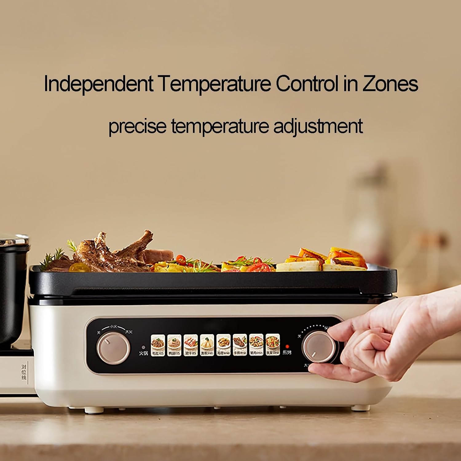 Electric Grill Hotpot Pot, 2100 W Foldable Storage Non-Stick Barbecue Shabu Hot Pot, Smokeless Shabu BBQ Grill, Double Knob Zone Temperature Control