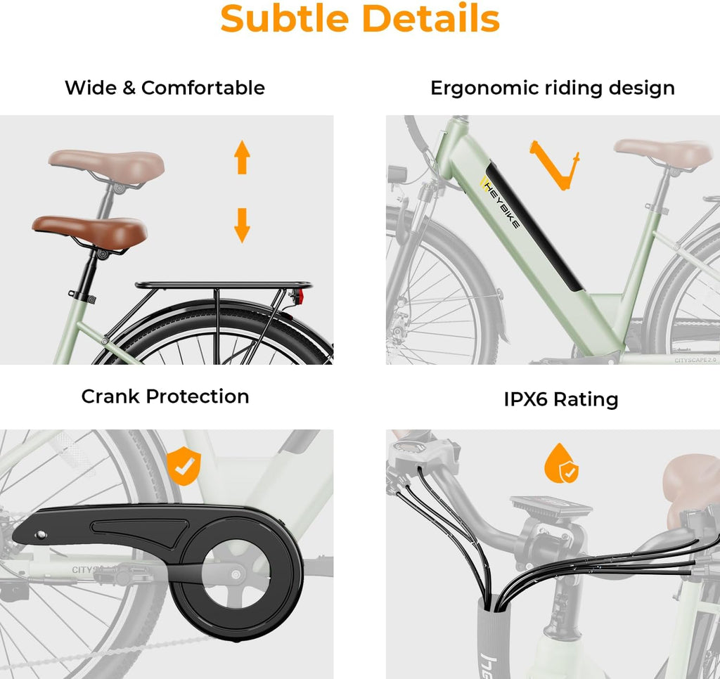 Heybike Cityscape 2.0 Electric Bike for Adults with Peak 1200W Motor, 468Wh Removable Battery, 50Miles 26' Electric Commuter Bike, 7-Speed,UL Certified
