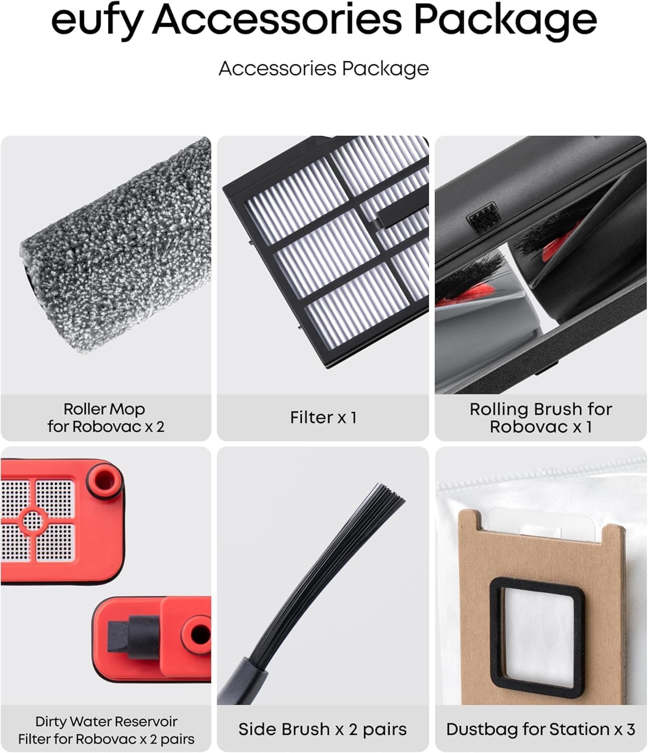 eufy Robot Vacuum Omni E28, HydroJet System, Portable Deep Cleaner, Turbo Suction, DuoSpiral Detangle Brushes, CornerRover Arm + Official Replacement Parts Kit for E28