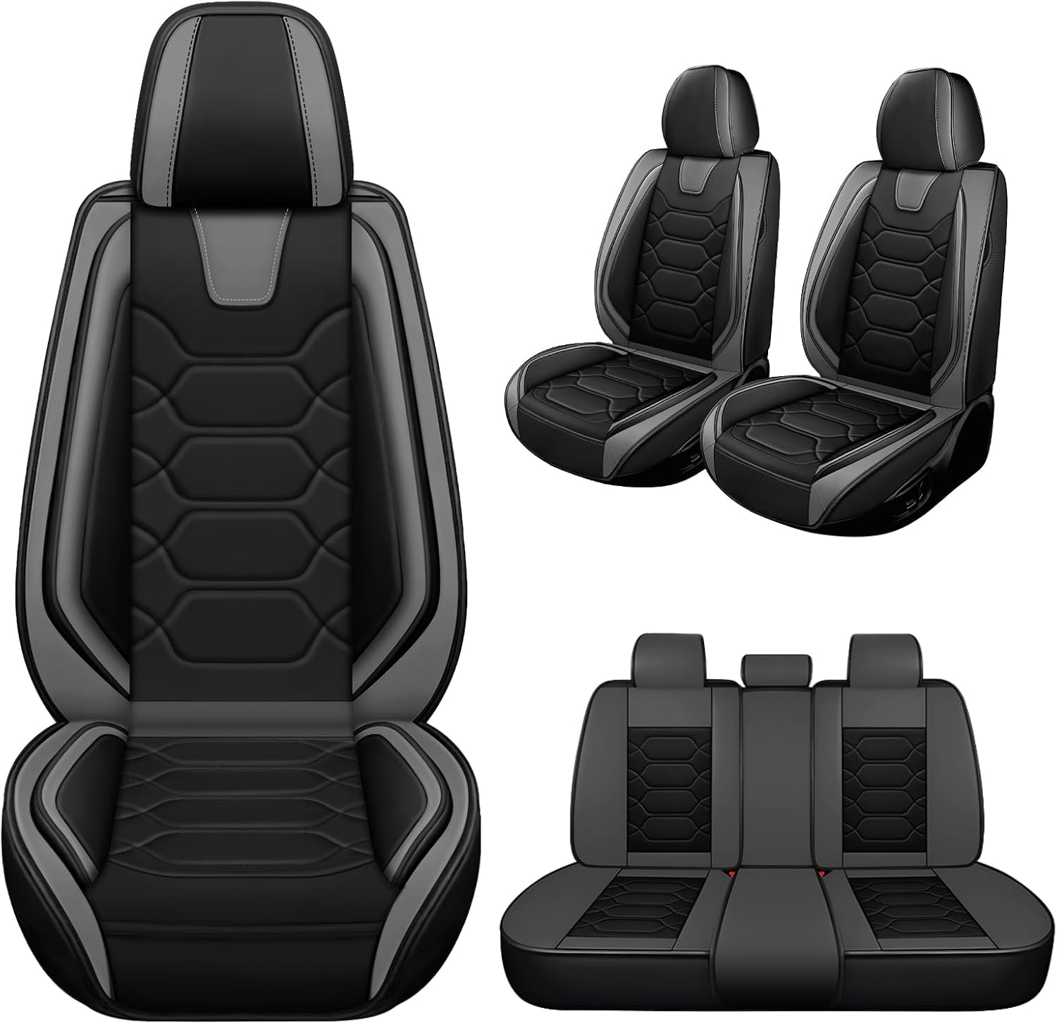 Car Seat Covers Full Set for Honda Civic 2000-2025,Durable Waterproof Luxury Universal,Easy to Install Napa Leather Cover Set for Cars,Full Seats,Black Gray