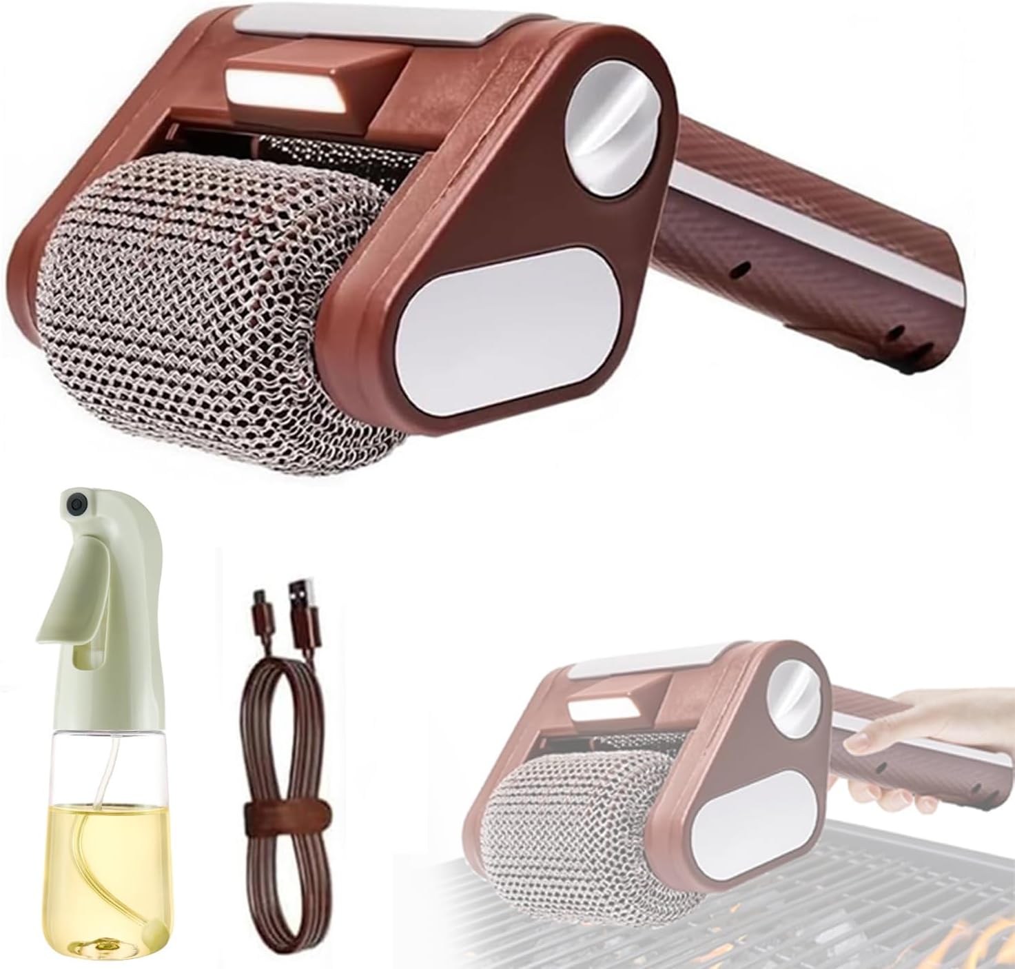Electric Grill Cleaner, Cordless Rechargeable BBQ Tool with 350 RPM Stainless Roller, Bristle-Free 304 Stainless Steel Power Roller