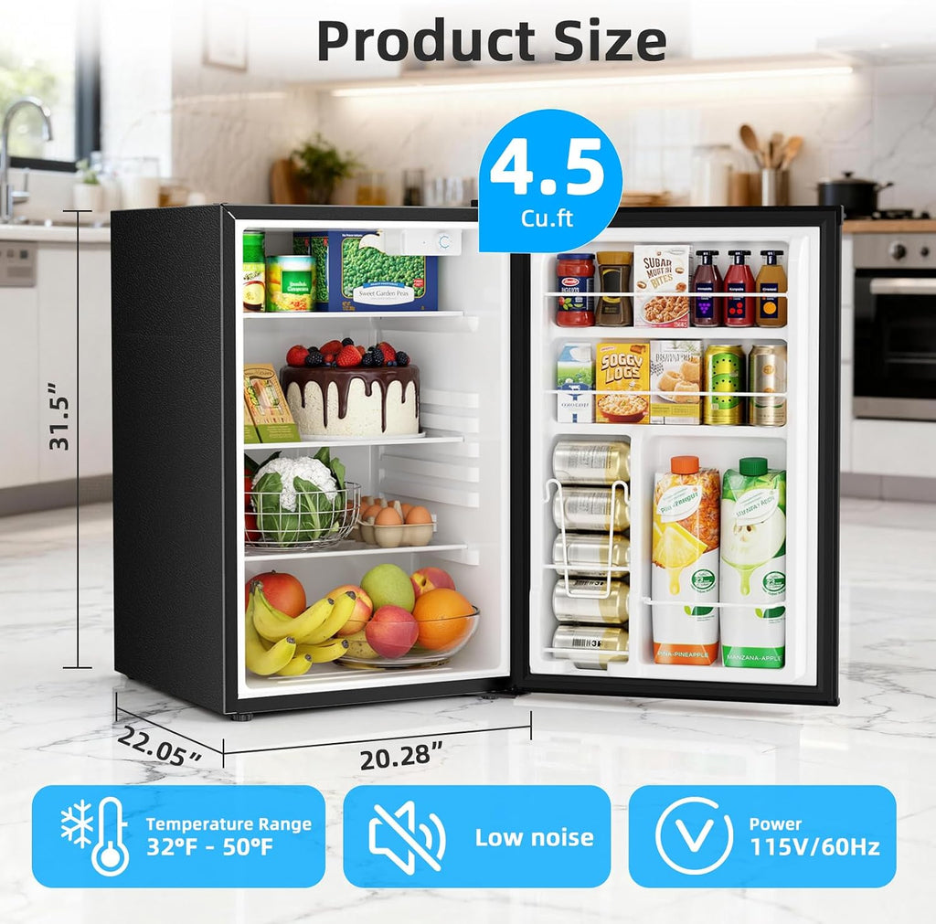Antarctic Star 4.4 Cu.Ft Compact Refrigerator,Mini Fridge Single Door with Adjustable Thermostat,Removable Glass Shelves for Apartment/Dorm/Office,BLACK