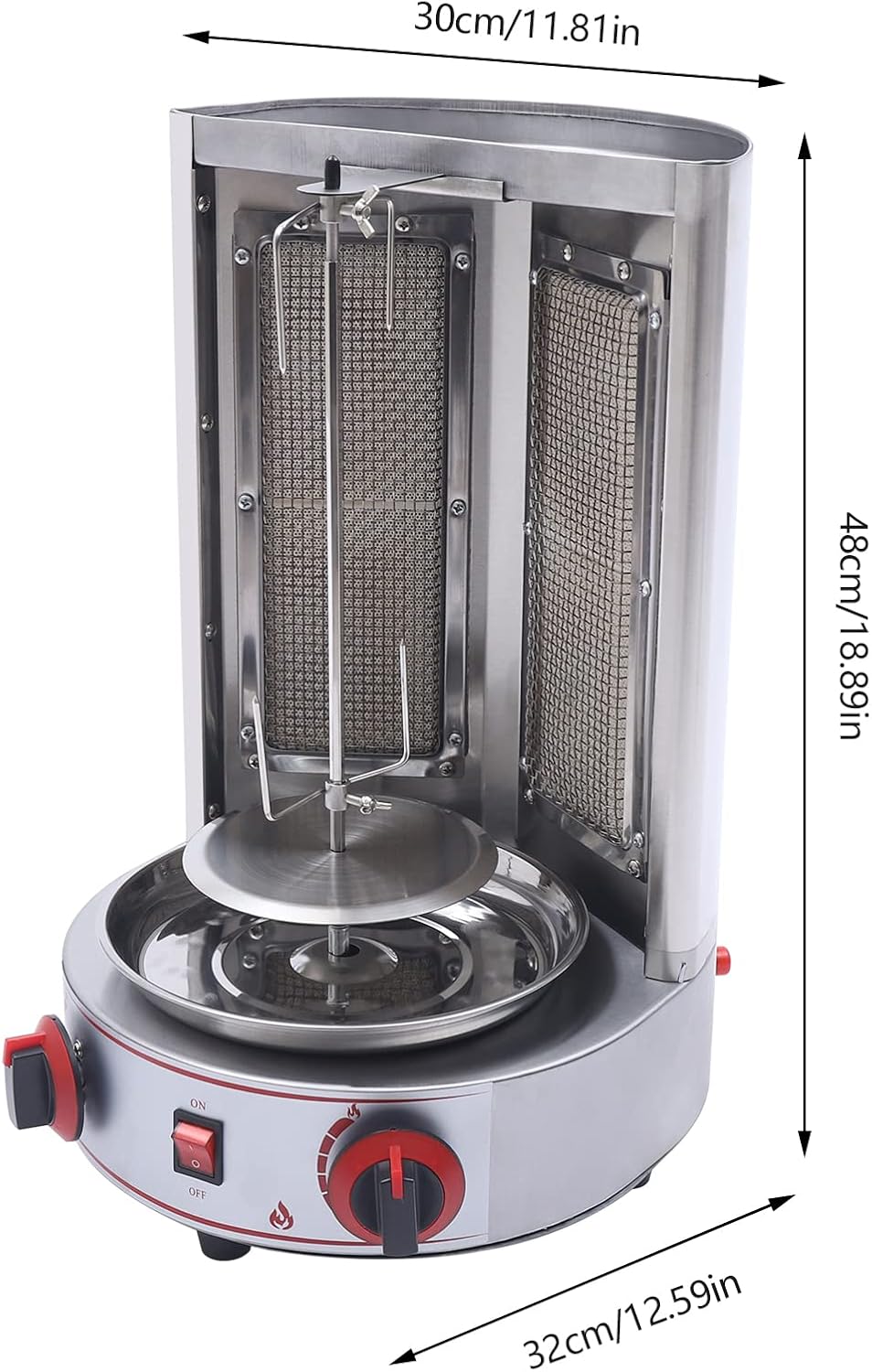 Gas Shawarma Machine Commercial Shawarma Rotisserie, LPG Gyro Machine Gas Vertical Broiler, Countertop Gyro Grill 360° Rotating Doner Kebab Machine Commercial Shawarma Grill w/ 2 Burners