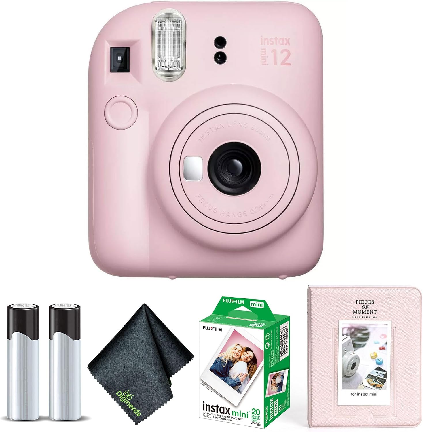 Fujifilm Instax Mini 12 Instant Camera Blossom Pink Bundle with Fuji Instax Mini Film Value Pack (20 Sheets) + Photo Album + Microfiber Cleaning Cloth