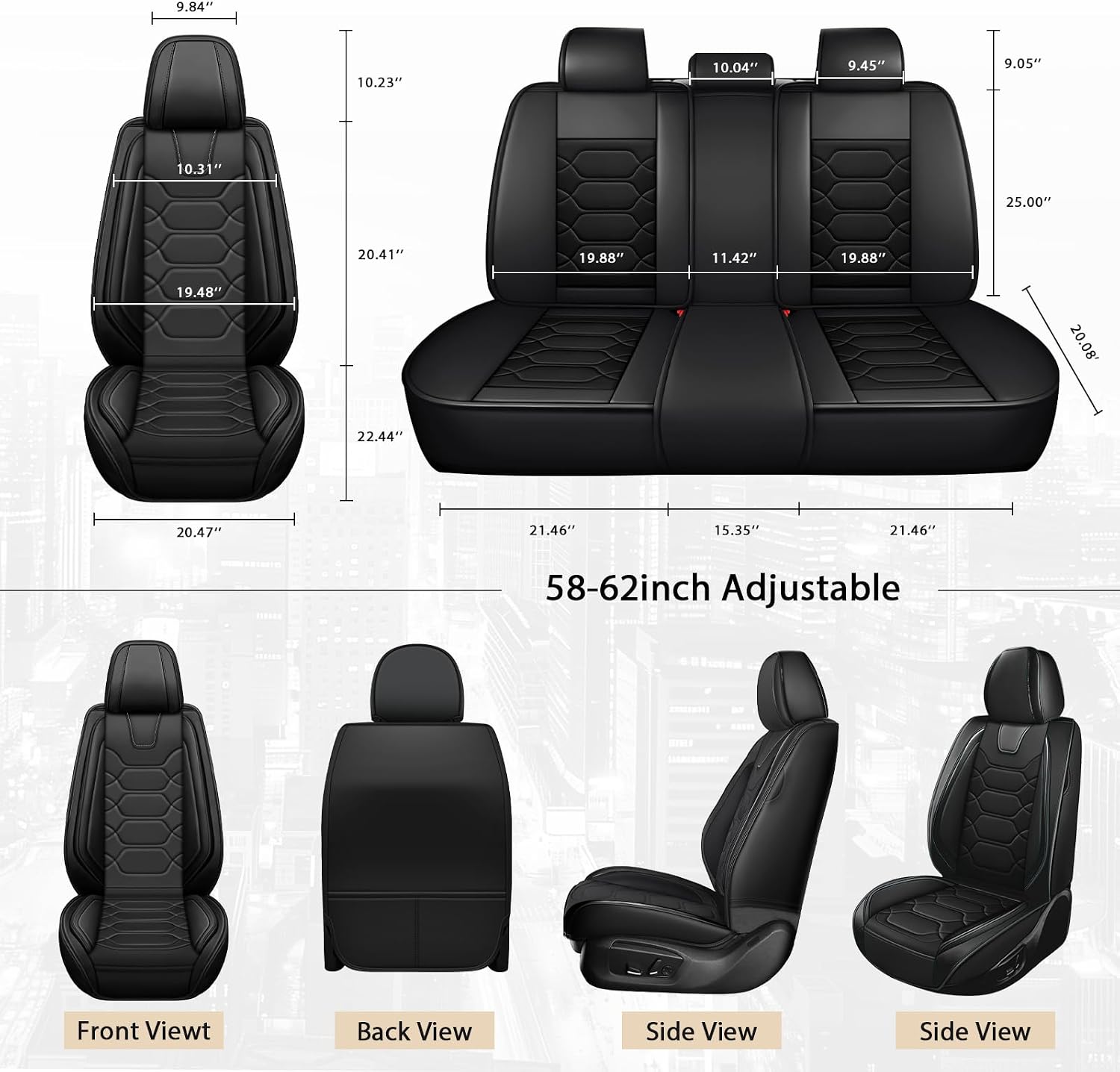 Car Seat Covers Full Set for Honda Civic 2000-2025,Durable Waterproof Luxury Universal,Easy to Install Napa Leather Cover Set for Cars,Full Seats,Black